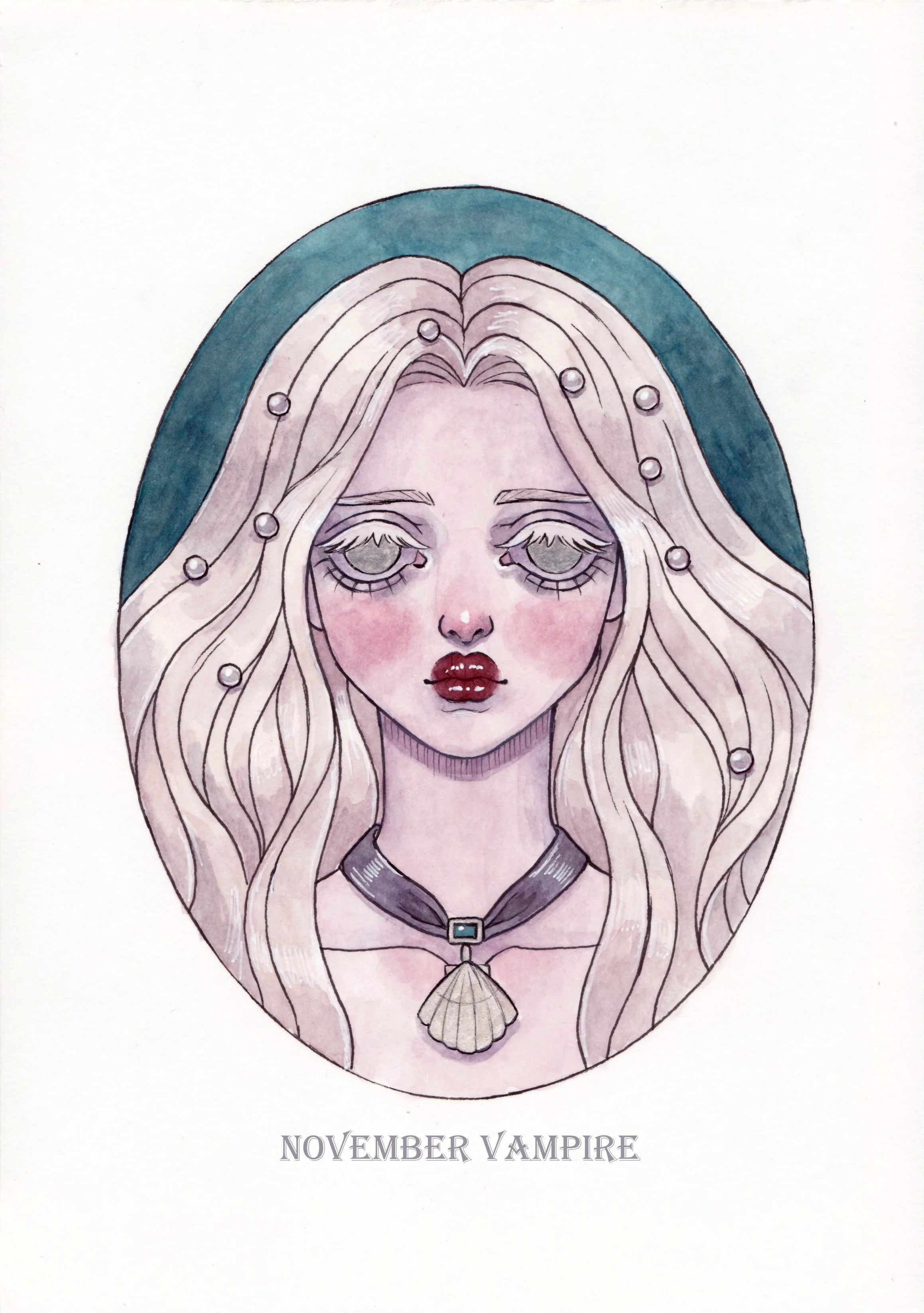 Portrait of a mermaid in watercolors and ink
