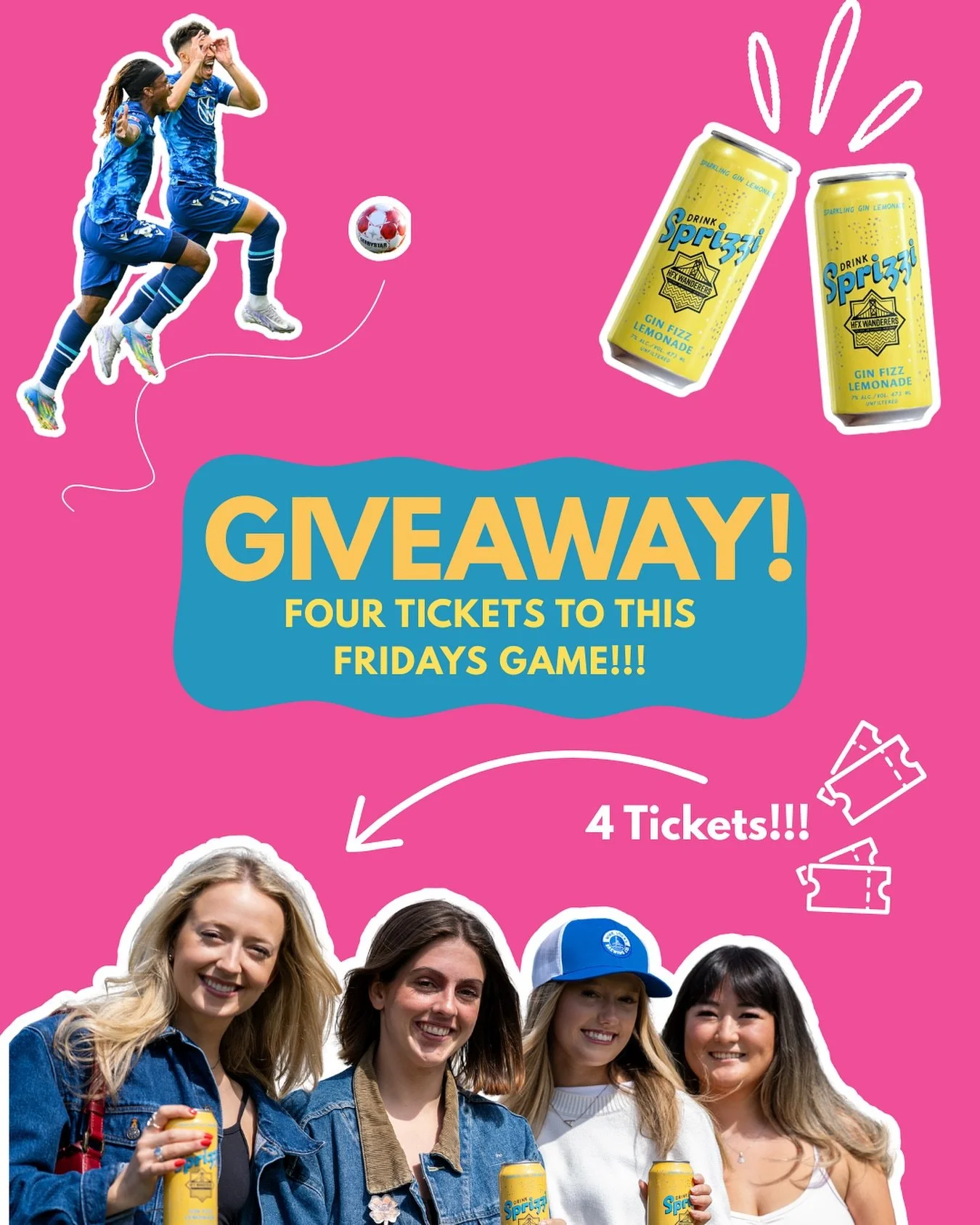 GIVEAWAY!!!! ⚽️🤩 Win FOUR tickets to this Friday&rsquo;s @hfxwanderersfc game in our Drink Sprizzi viewing Box☀️🍋

👉 Tag who you&rsquo;d bring 👉 Like this post 👉 Follow us 👉 Share to your story for a bonus entry( tag us so we can see it @drinks