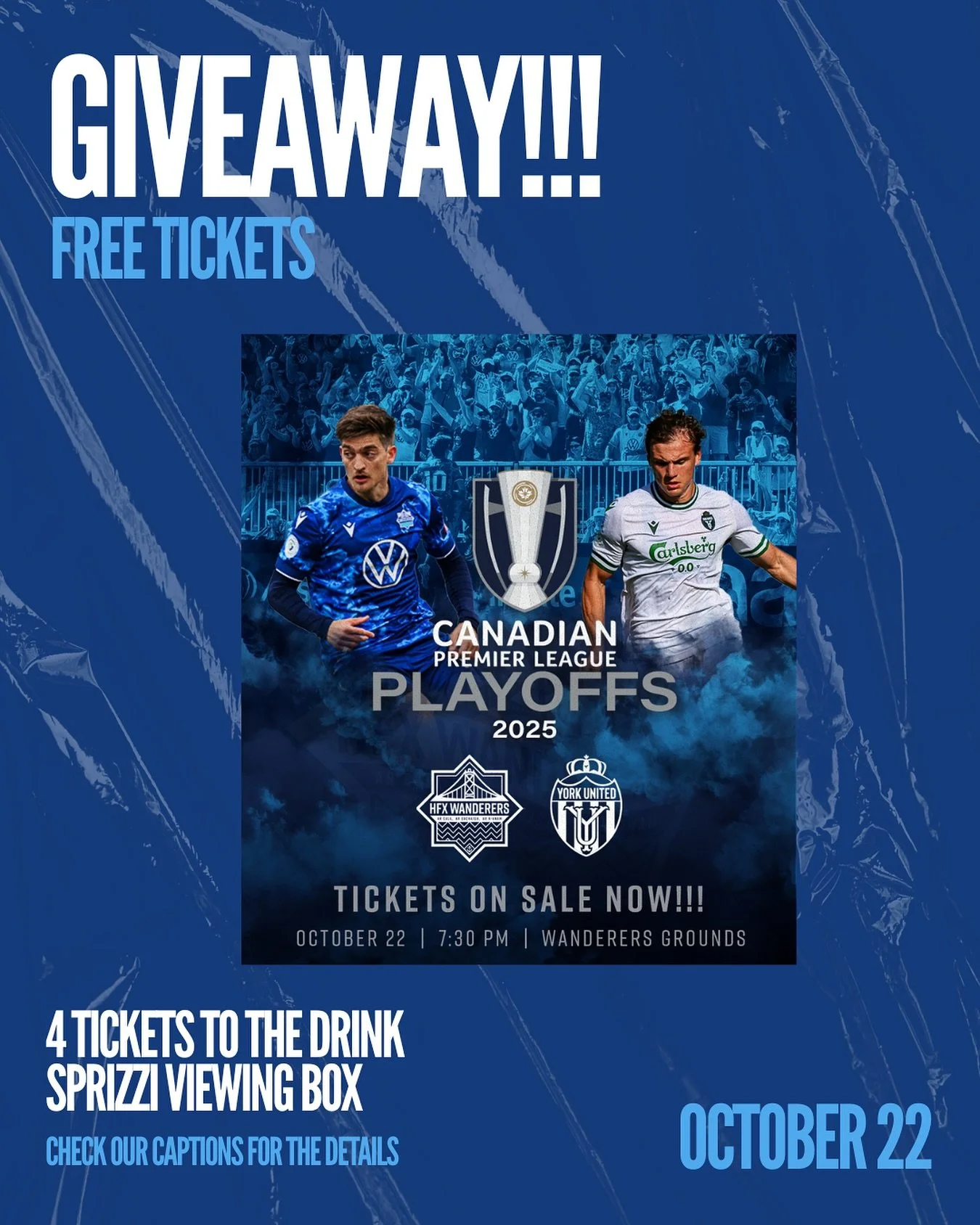 🔥 WANDERERS PLAYOFF GIVEAWAY! 🔥
We’re pumped, the Wanderers are in the playoffs THIS WEDNESDAY! Win 4 tickets to the big match on October 22!
How to enter:
1️⃣ Like this post
2️⃣ Follow @MorrisEast and @DrinkSprizzi
3️⃣ Comment who you&rsquo