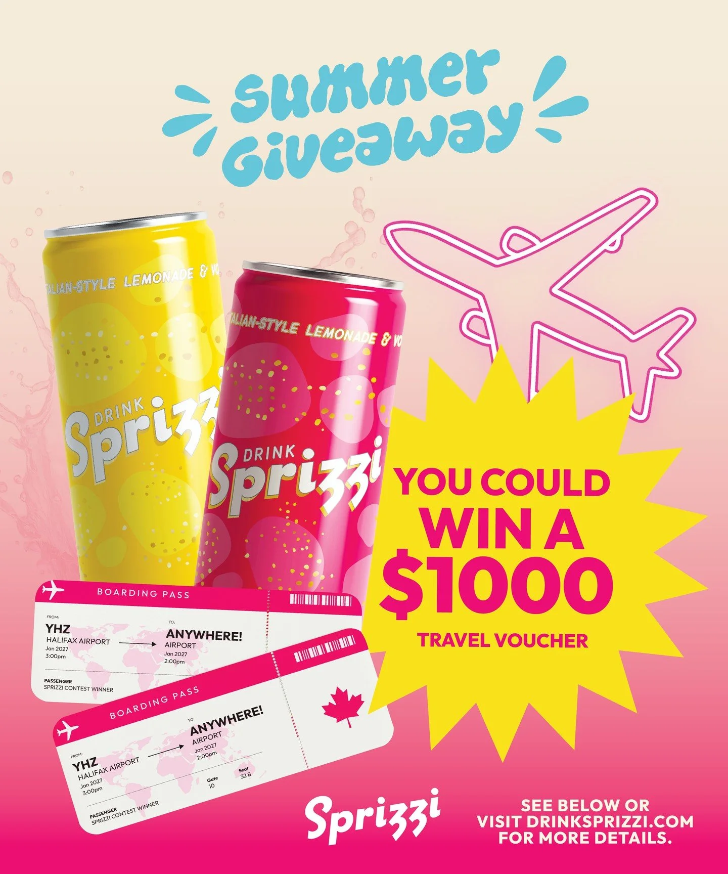 ULTIMATE SUMMER TRAVEL GIVEAWAY ✈️🥂⁠
⁠
This is BIG. We are giving you the chance to win a $1,000 AIR CANADA GIFT CARD ✈️🌊⁠
⁠
Because you deserve to live the Spritz life🍋☀️⁠
⁠
How to enter:⁠
⁠
✨️ FOLLOW @DrinkSprizzi⁠
👍️ LIKE this post⁠
✈️TAG your