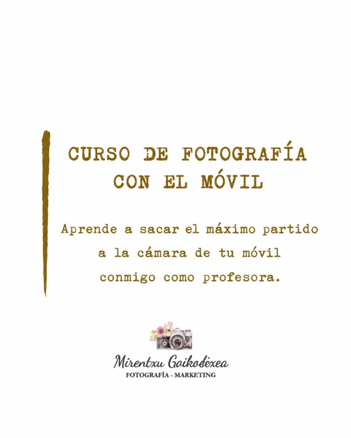 📸 &iexcl;Descubre todo lo que puedes hacer con la c&aacute;mara de tu m&oacute;vil! ✨

&iquest;Te gustar&iacute;a hacer fotos m&aacute;s bonitas, creativas y llenas de vida sin necesidad de tener una c&aacute;mara profesional?

En mi curso de fotogr
