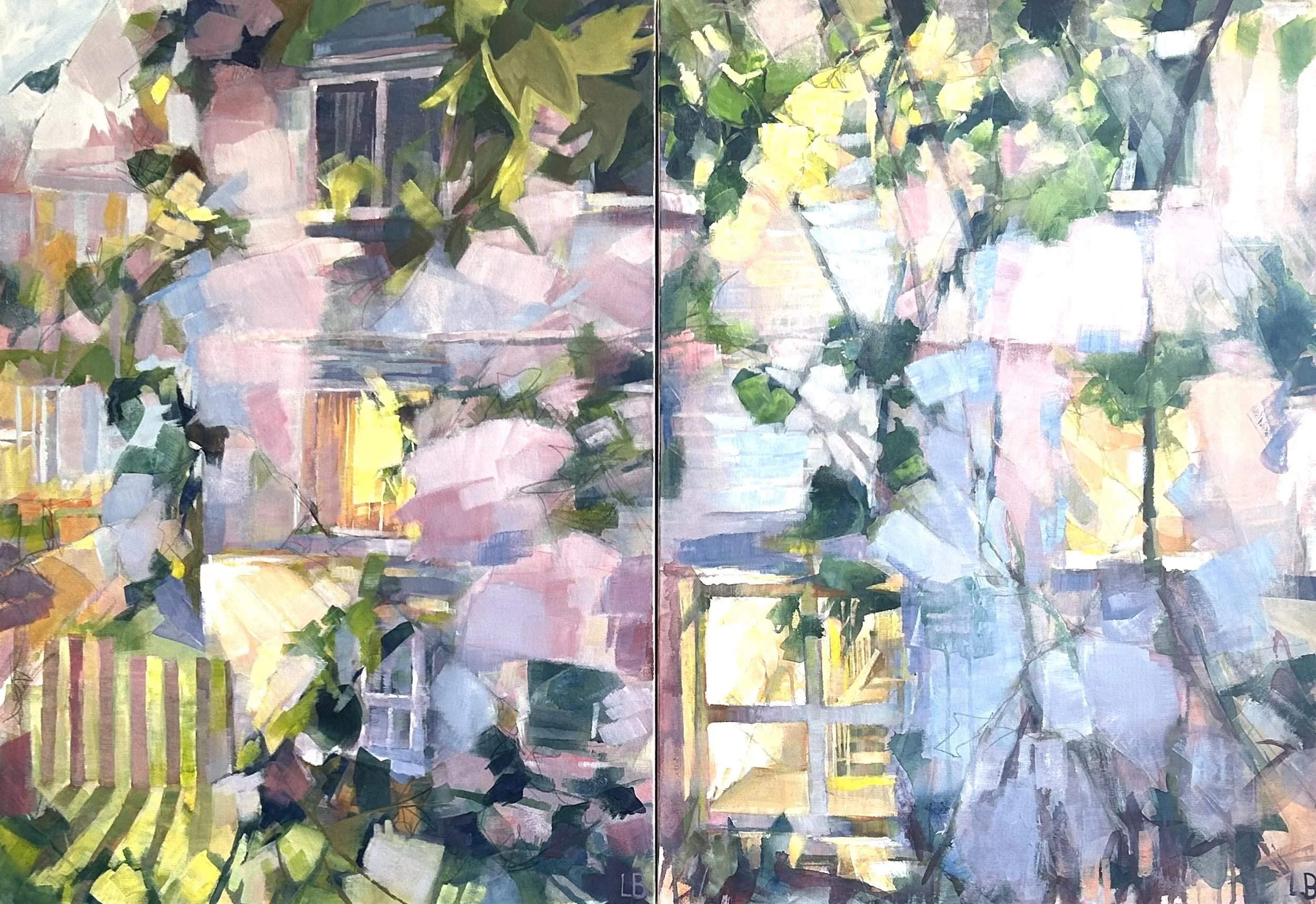 "Daydreams Slide"
acrylic & cold wax on canvas diptych
2025