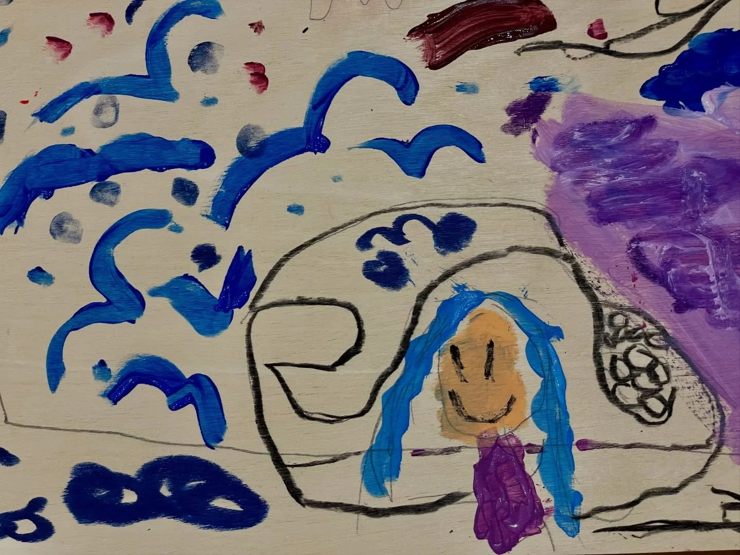 Today we worked on a group painting for the upcoming Colors of Long Island student show at the @limuseum where we have been welcomed and happy to participate for the past couple years. We brought the canvas into the center during circle time, and wit