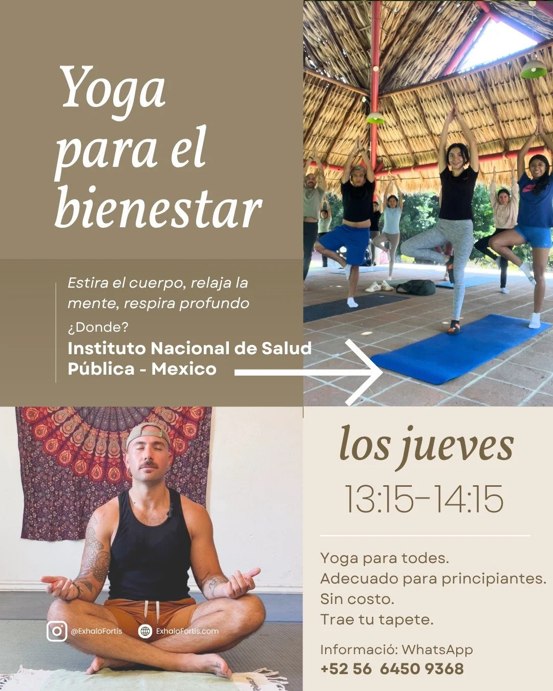 Conecta contigo. Respira. Mu&eacute;vete con intenci&oacute;n. 🧘🏽&zwj;♂️✨

Un espacio para fortalecer el cuerpo, calmar la mente y regresar al presente. No necesitas experiencia&mdash;solo ganas de dedicarte una hora para ti.

📍 INSP M&eacute;xico
