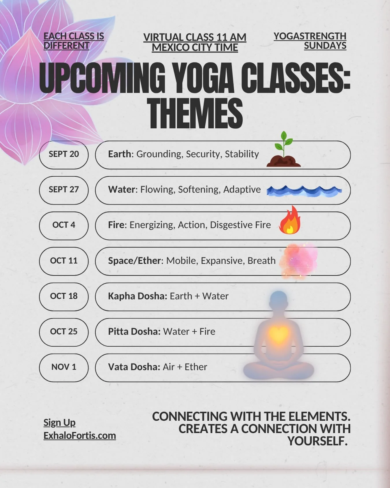 Separation is an illusion. Everything, everyone, every being, every plant is one. We 🌎 are elemental 🧘🏻

Sign up for my upcoming yogaStrength Sunday classes at 11 AM Mexico City time. 

Each class has a specific theme. Meditation, pranayama, asana