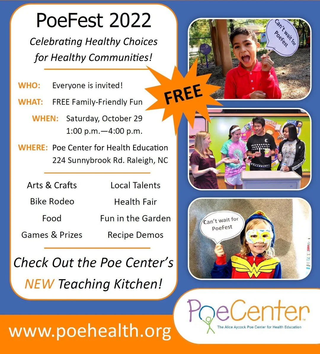 Our partner, the @poe_center, will be hosting the PoeFest 2022 on Saturday, October 29th from 1pm-4pm at 224 Sunnybrook Rd. in Raleigh.

Lots of activities for the family:
- Fun Interactive activities &amp; crafts
 -Bike Safety Rodeo
- Community Heal