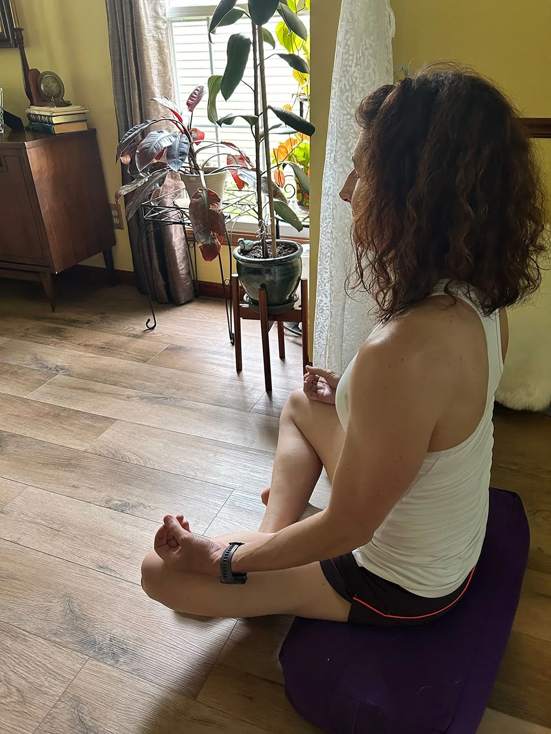 Prana Yoga center teacher Kristen Kauke meditating