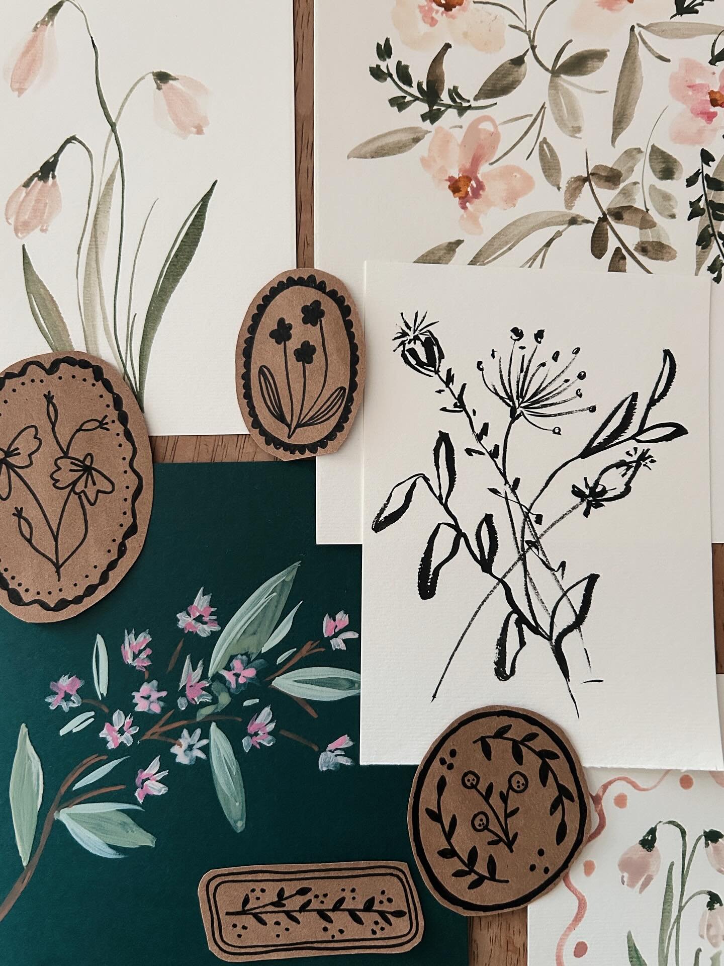 From my desk today&hellip; Snowdrops, Daphne, wintery silhouettes &amp; muted tones inspired by the things I&rsquo;ve spotted outside this weekend 🌾