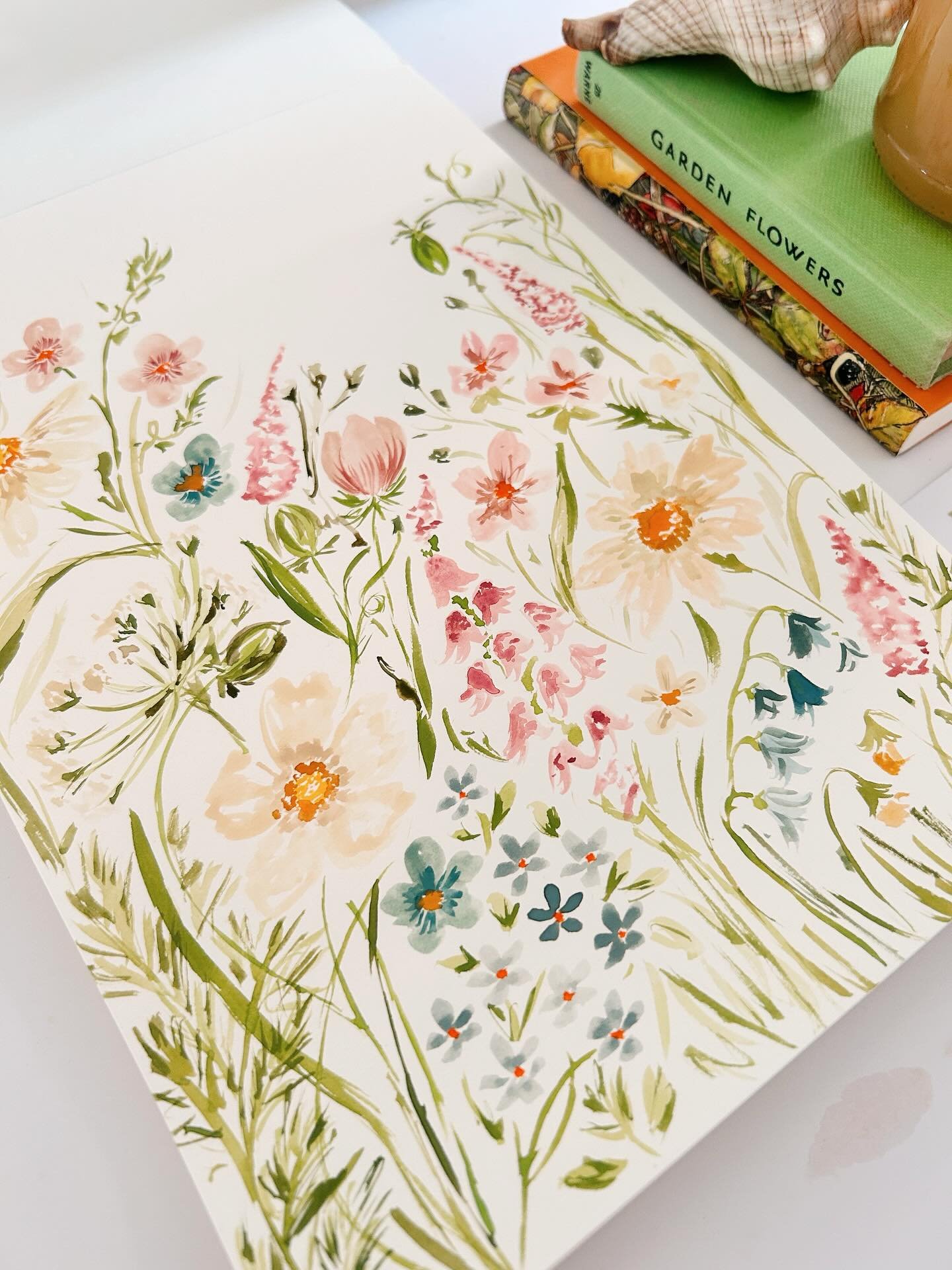 New online workshop available to watch now 🌿 

Learn how to paint this Spring inspired floral meadow with me using a loose watercolour style, the recorded session will guide you through colour mixing before working step by step through each of the f