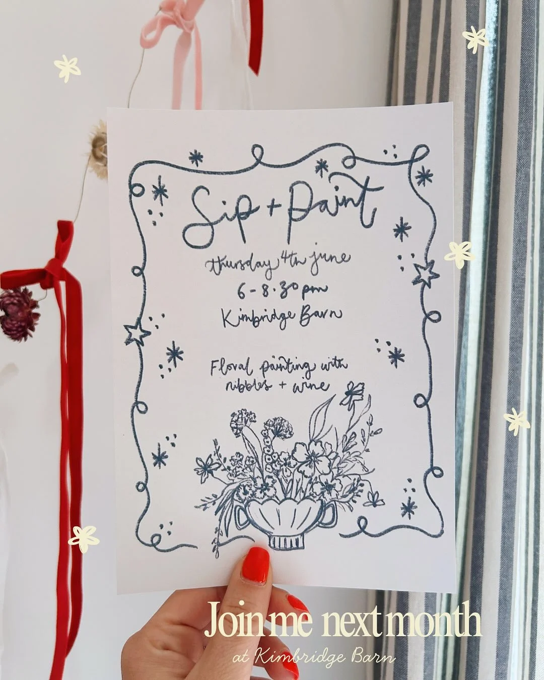 Join me next month at @kimbridgebarn for a creative evening learning how to paint seasonal flowers with watercolours 🌿 

They&rsquo;ll be wine &amp; nibbles &amp; you&rsquo;ll take home your paint set to continue with your new skill, head to the lin