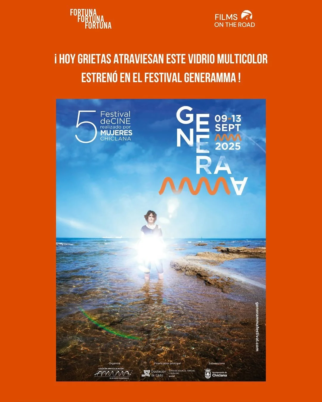 Otra nueva noticia para Grietas Atraviesan Este Vidrio Multicolor 🎬🧡

El d&iacute;a de hoy se estren&oacute; en el festival Generamma 🙌🏻 un festival con enfoque al cine hecho por mujeres. Felices de poder participar y habitar estos espacios con n