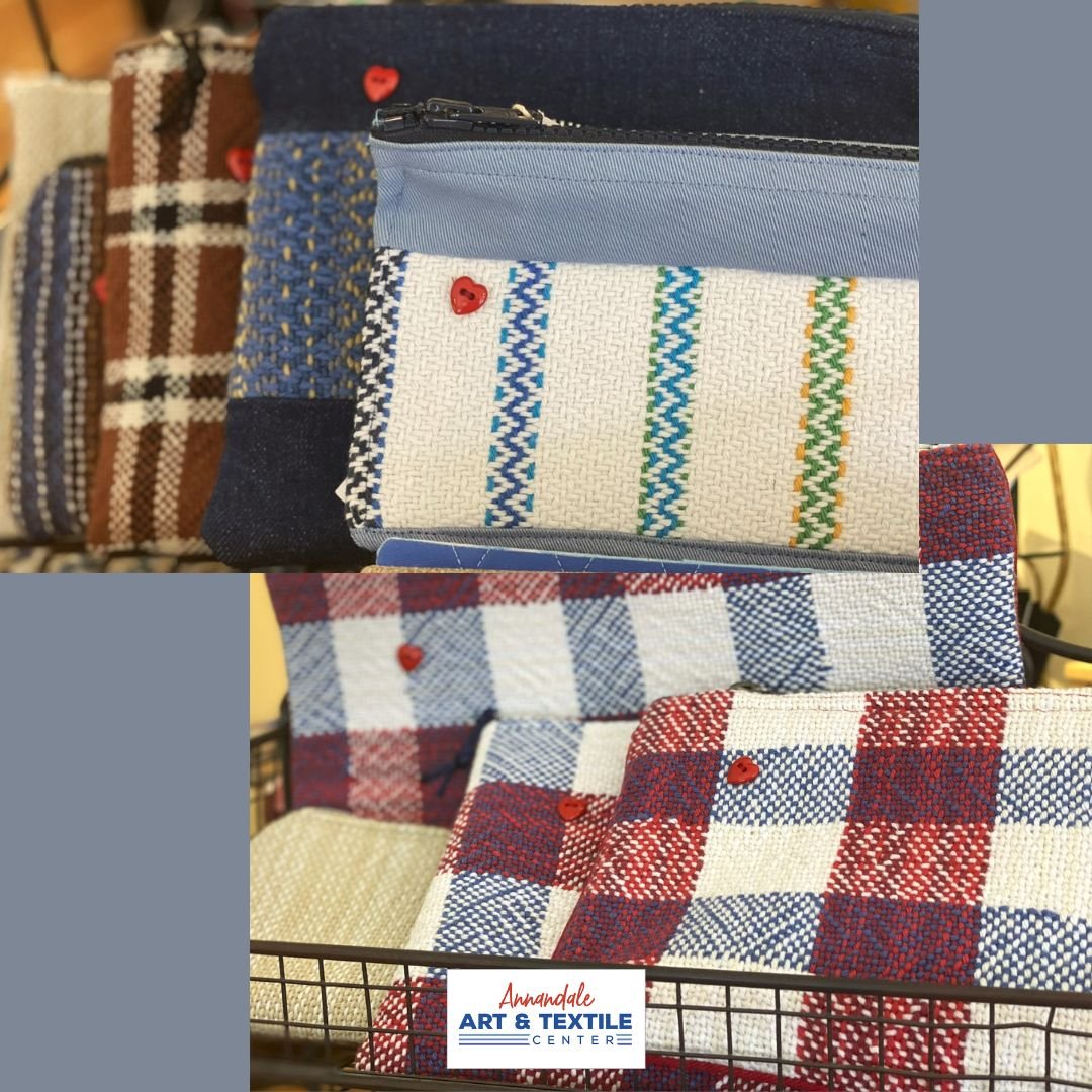 Check out these cool woven zipper pouches now available at Annandale Art &amp; Textile Center!

Weavers are on-site Tues-Fri 10A-1P.

We are located in the heart of downtown Annandale!

Our hours this Spring are:
Tues-Fri 10A-4P
Sat 10A-1P
Closed Sun