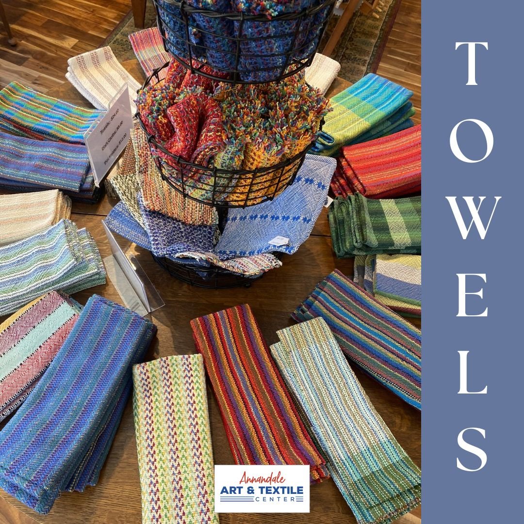 Our towel table has been restocked! Stop in and check out the new colors and patterns.

We are located in the heart of downtown Annandale!

Our hours this Spring are:
Tues-Fri 10A-4P
Sat 10A-1P
Closed Sunday and Monday

#annandaleartandtextilecenter 