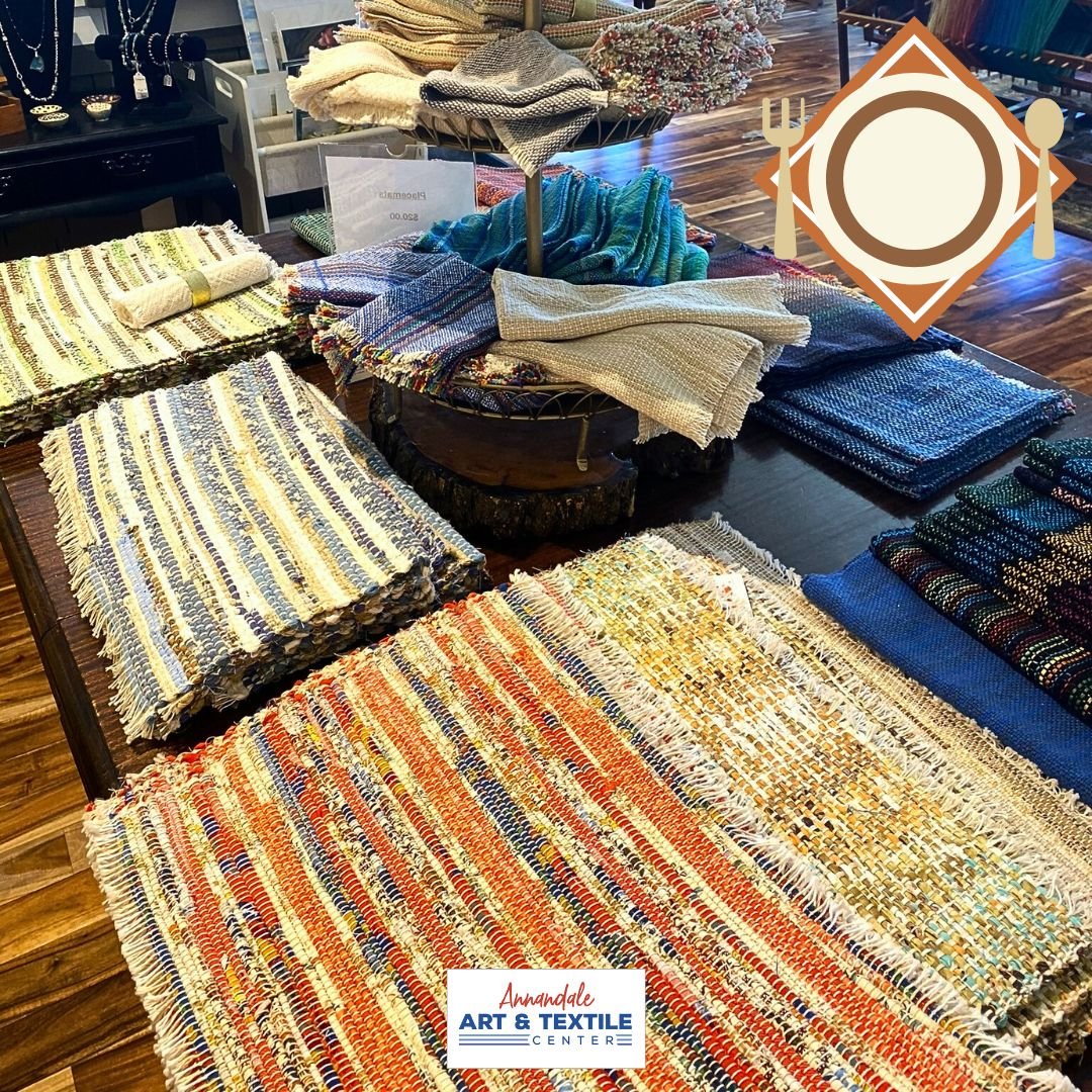 Woven placemats and napkins all ready for your spring and summer outdoor dining!

Weavers are on-site Tues-Fri 10A-1P.

We are located in the heart of downtown Annandale!

Our hours this Spring are:
Tues-Fri 10A-4P
Sat 10A-1P
Closed Sunday and Monday
