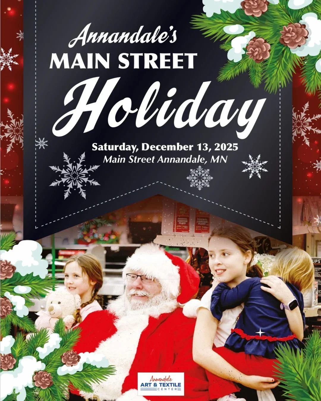 Mark your calendars!

Annandale's Main Street Holiday is December 13, 2025.

Spend the day in Annandale for all the holiday fun!  Pictures with Santa, carriage rides, scavenger hunt and so much more!  And back by popular demand is the Holiday Lights 