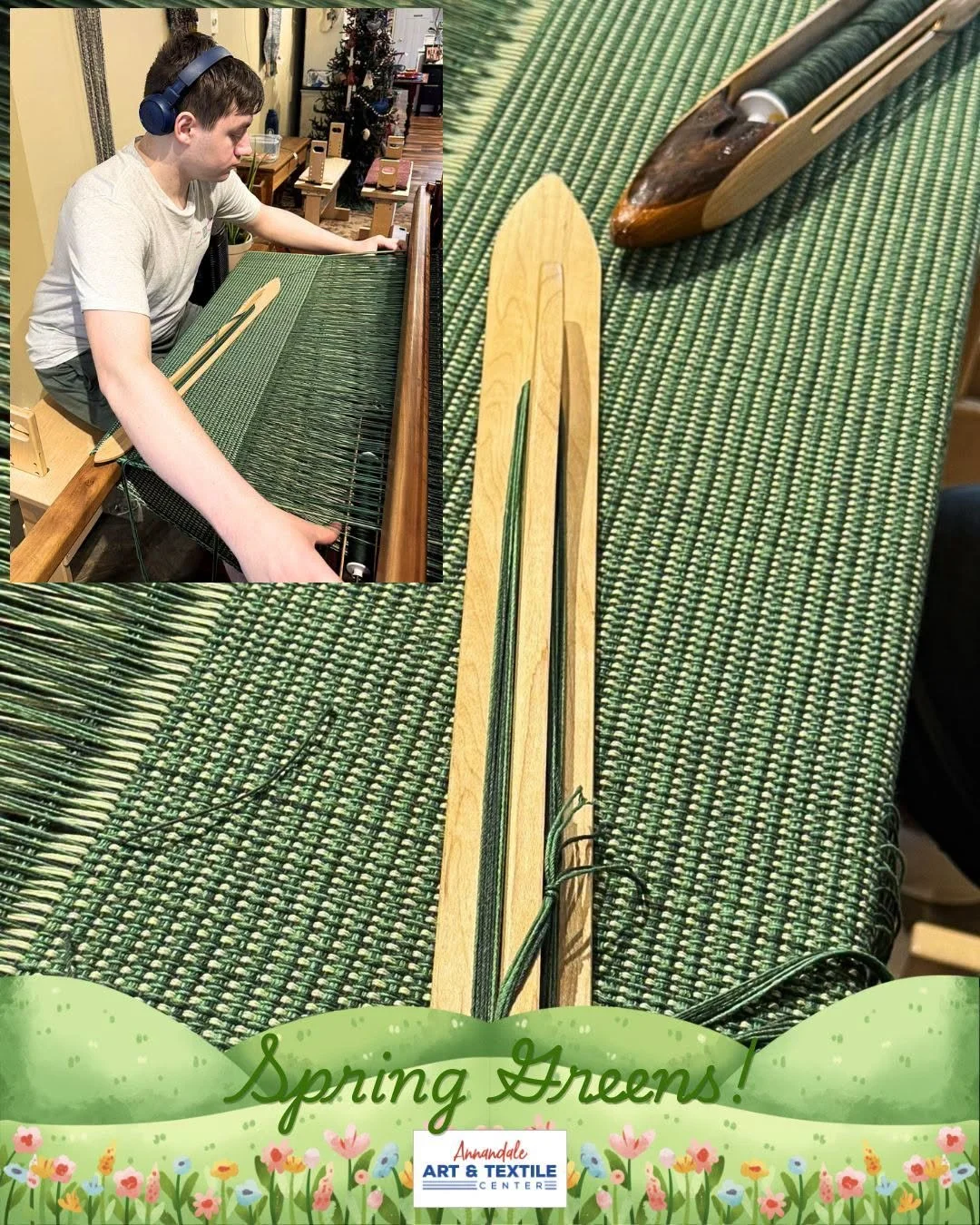 Gorgeous greens on Heart of the Lakes Weaver Jacob's loom!

Plan a visit to AATC - at Annandale Art &amp; Textile Center artistry is celebrated each and every day!

Our spring hours are:
Tues-Fri 10A-4P
Sat 10A-1P
Closed Sunday and Monday

Weavers ar