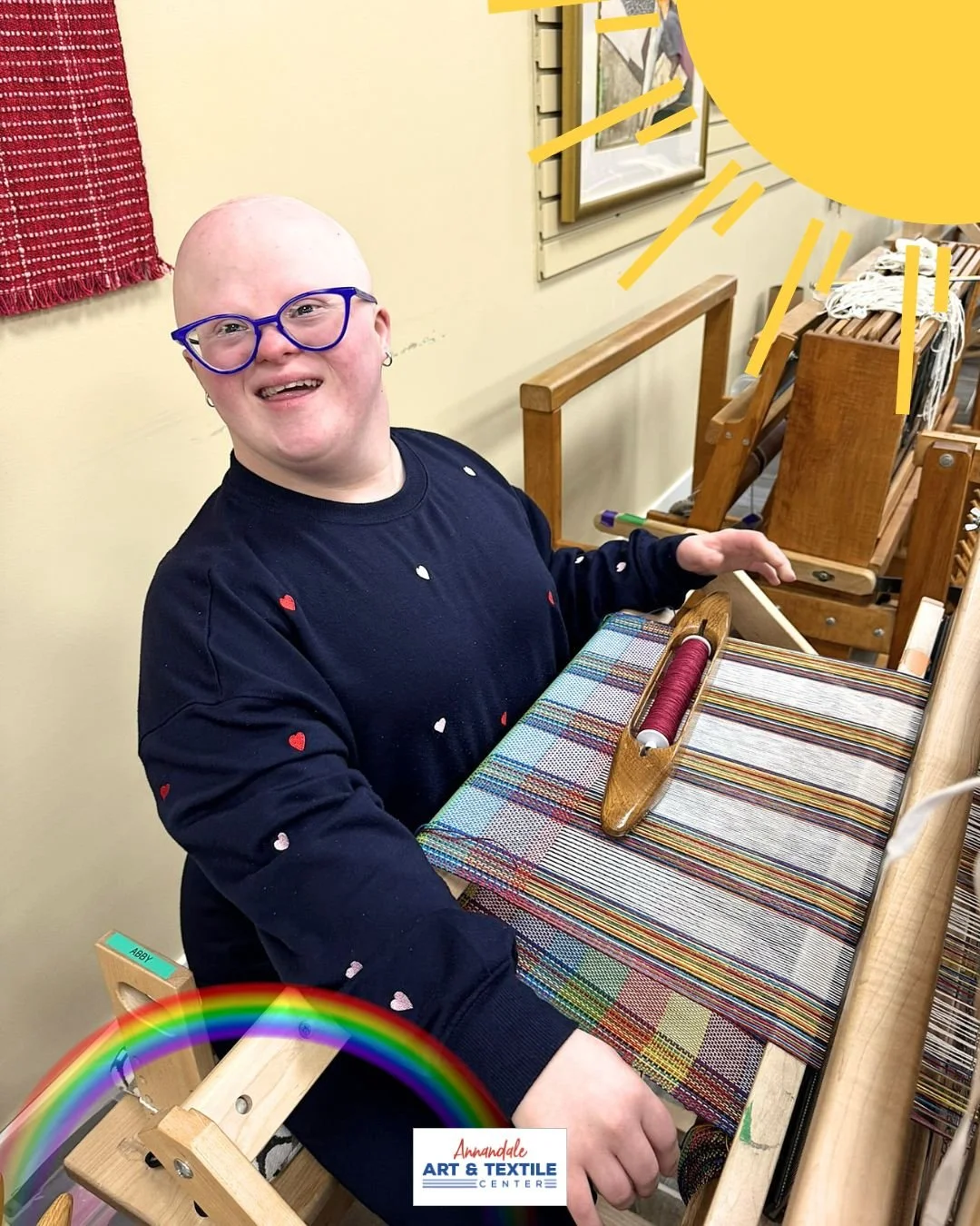 Heart of the Lakes Weaver Abby LOVES weaving rainbows and what a better dose of spring than a woven rainbow from AATC!

Plan a visit to AATC - at Annandale Art &amp; Textile Center artistry is celebrated each and every day!

Our Spring hours are:
Tue