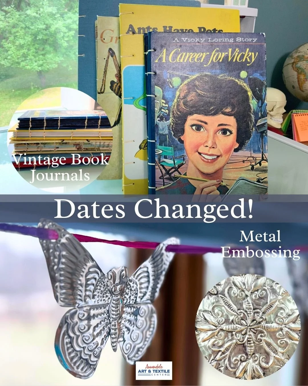 Classes update! We have changed the dates for "Vintage Book Journals" and "Metal Embossing" to the fall. 

Visit www.artandweaving.com/classes for more information and to register.

#shopsmallbusiness #smallbusinesssupport #suppor