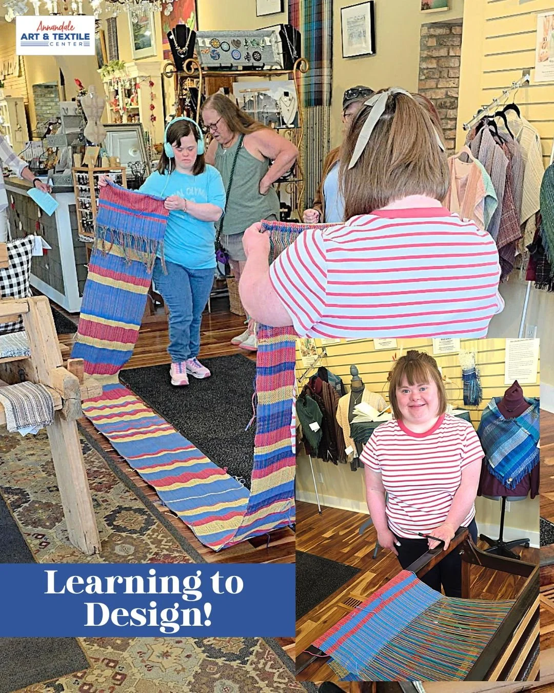 Heart of the Lakes Weaver Heidi recently created her own weaving design and celebrated the cut-off to the accolades of her fellow weavers. Way to go Heidi - it is beautiful!

Plan a visit to AATC - at Annandale Art &amp; Textile Center artistry is ce