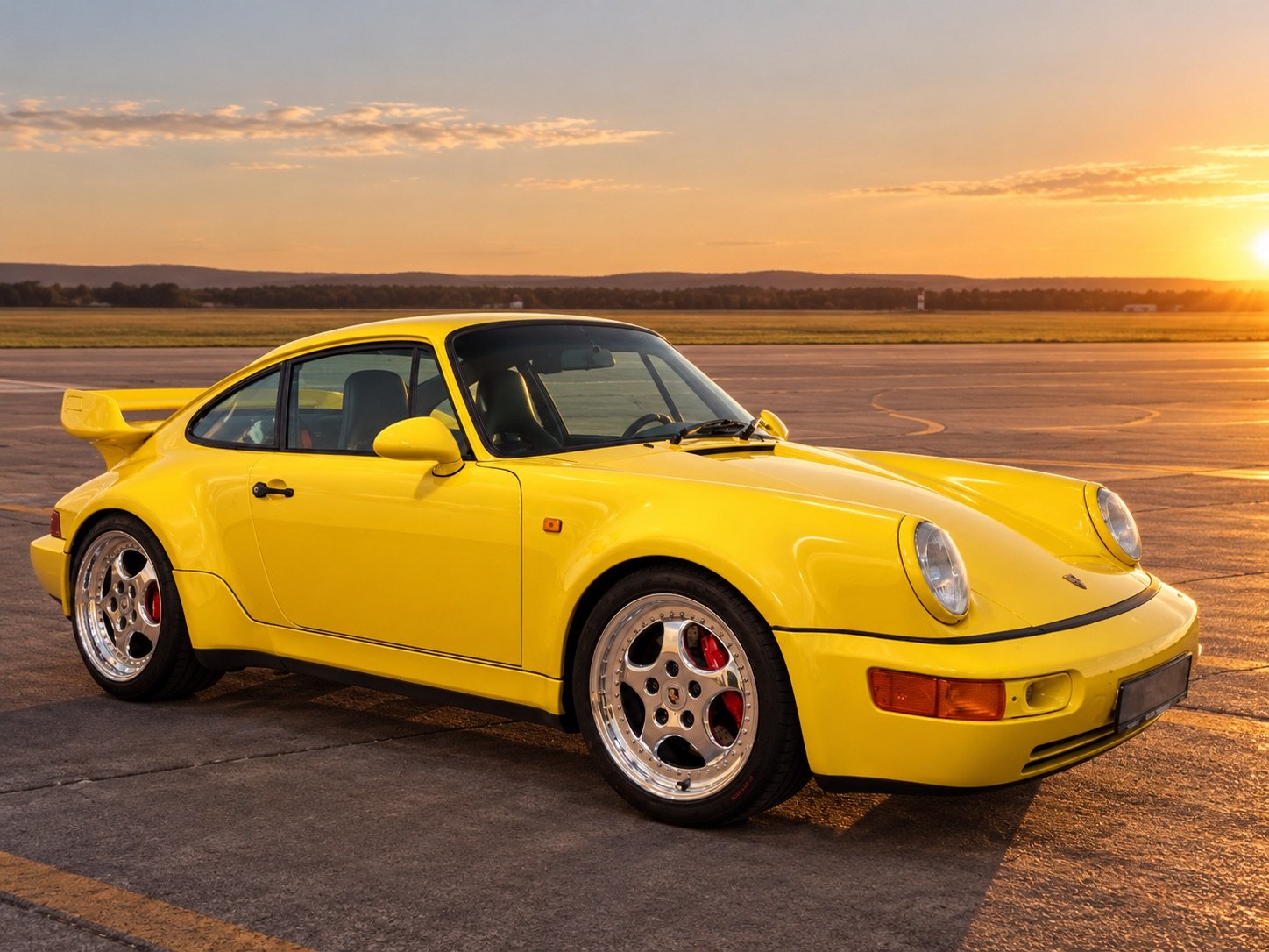 Gelber Porsche im Sonnenuntergang.jpeg
