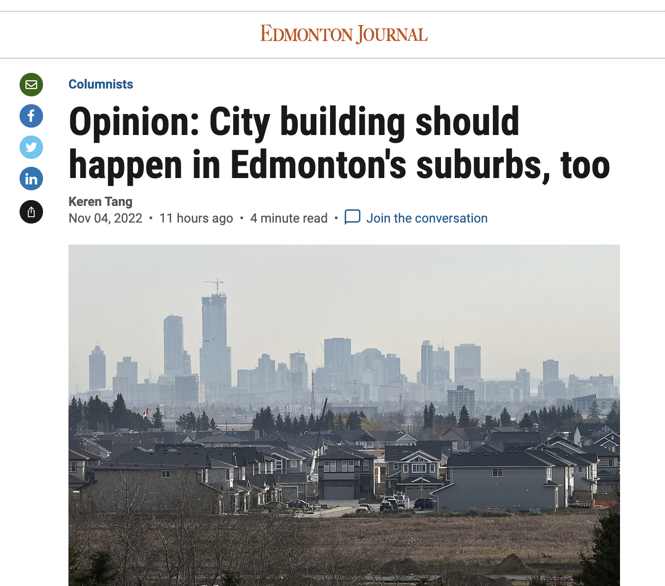 Opinion: City building should happen in Edmonton's suburbs, too