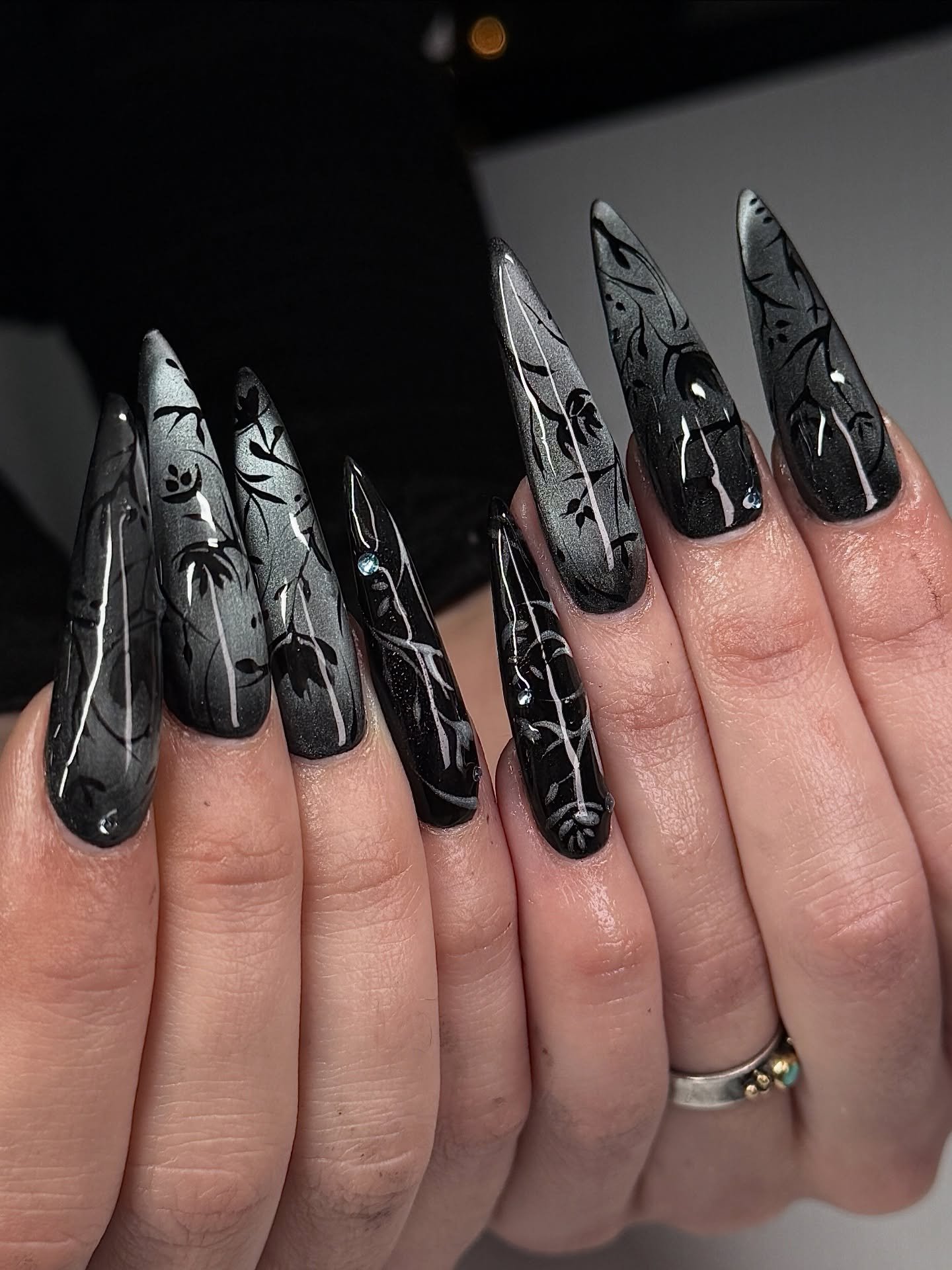 Cat eye with a velvet finish 🥀 by Jenna @jennyiounails⁠ for @isabellaxtravaganza 
.⁠
Gel-X &bull; Level 3⁠
📍179 Orchard Street, NYC ⁠
⁠
#nycnailtech #nailart #stilettonails