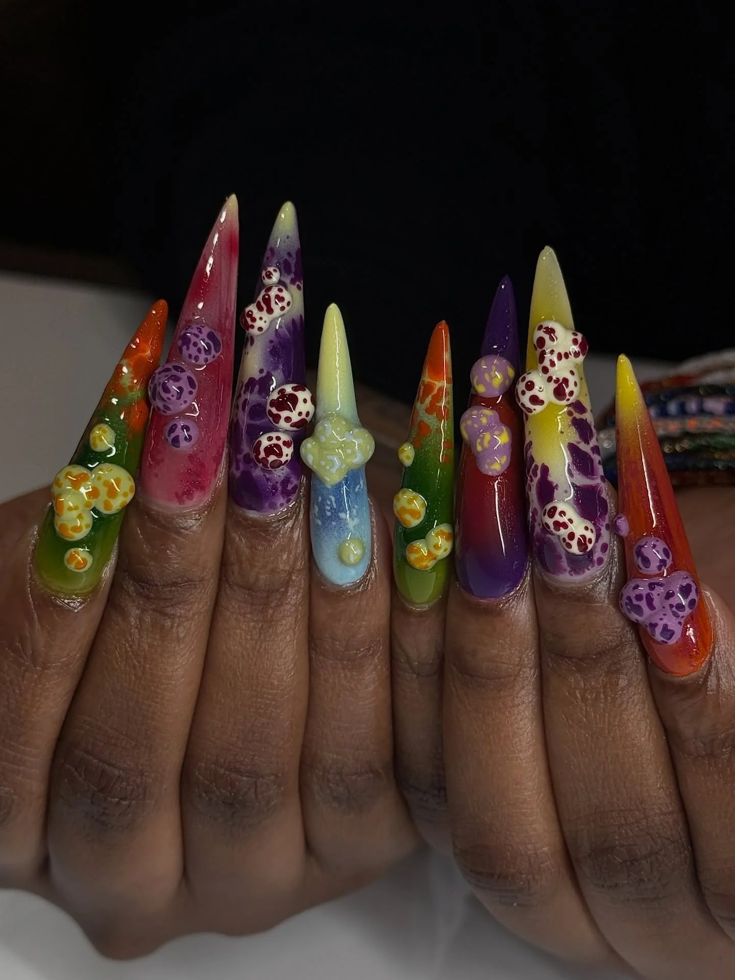 Oh its always a party when Treasure&rsquo;s in the chair 🤩 Obsesseddd with this set on stilettos by Simon @nails.by.simon 
.⁠
Gel-X &bull; Level 5 Extensions⁠
📍179 Orchard St, Lower East Side NYC ⁠
⁠
#nycnailtech #nailart #nailinspo