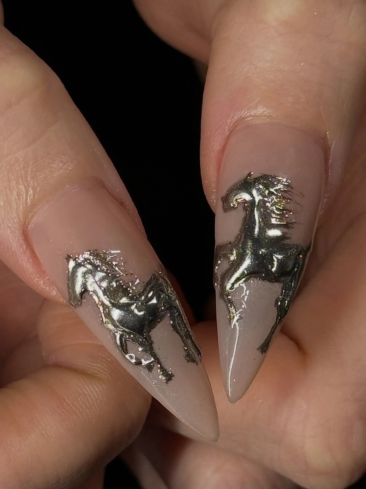 Starting this Lunar New Year off right ❤️&zwj;🔥 Hand painted chrome fire horses by Simon @nails.by.simon⁠
.⁠
Gel-X &bull; Level 3⁠
📍179 Orchard Street, Lower East Side ⁠
⁠
#lunarnewyear #firehorse #nailart