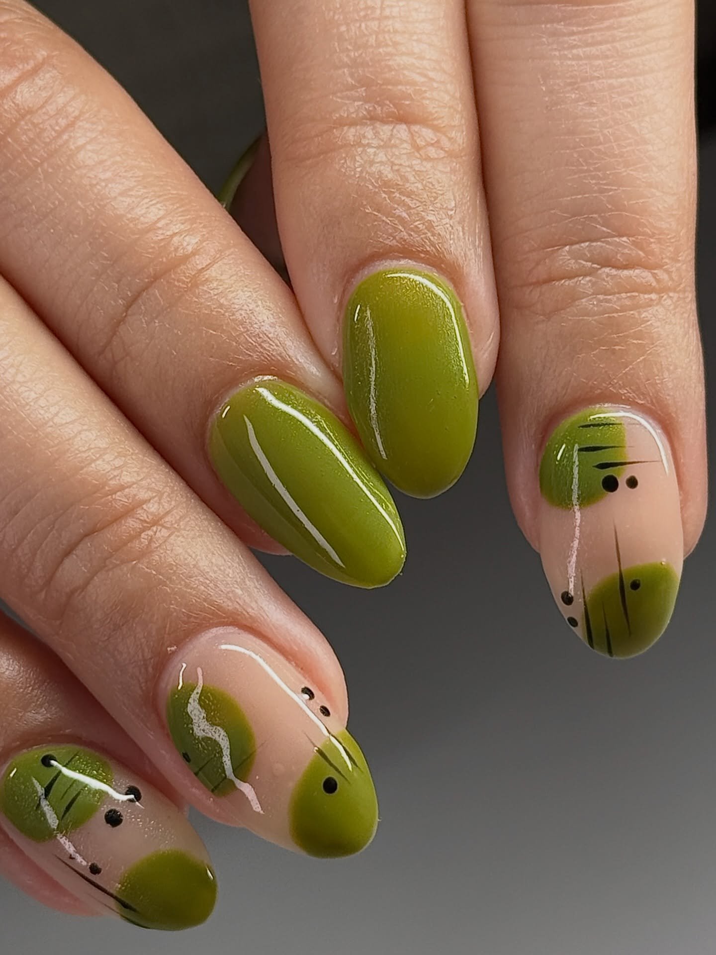 Client wanted something olive and whatever else @jennyiounails felt like doing 🫒 Love how much you guys trust us! ⁠
.⁠
Hard Gel &bull; Structured Manicure ⁠
📍179 Orchard Street, Lower East Side NYC