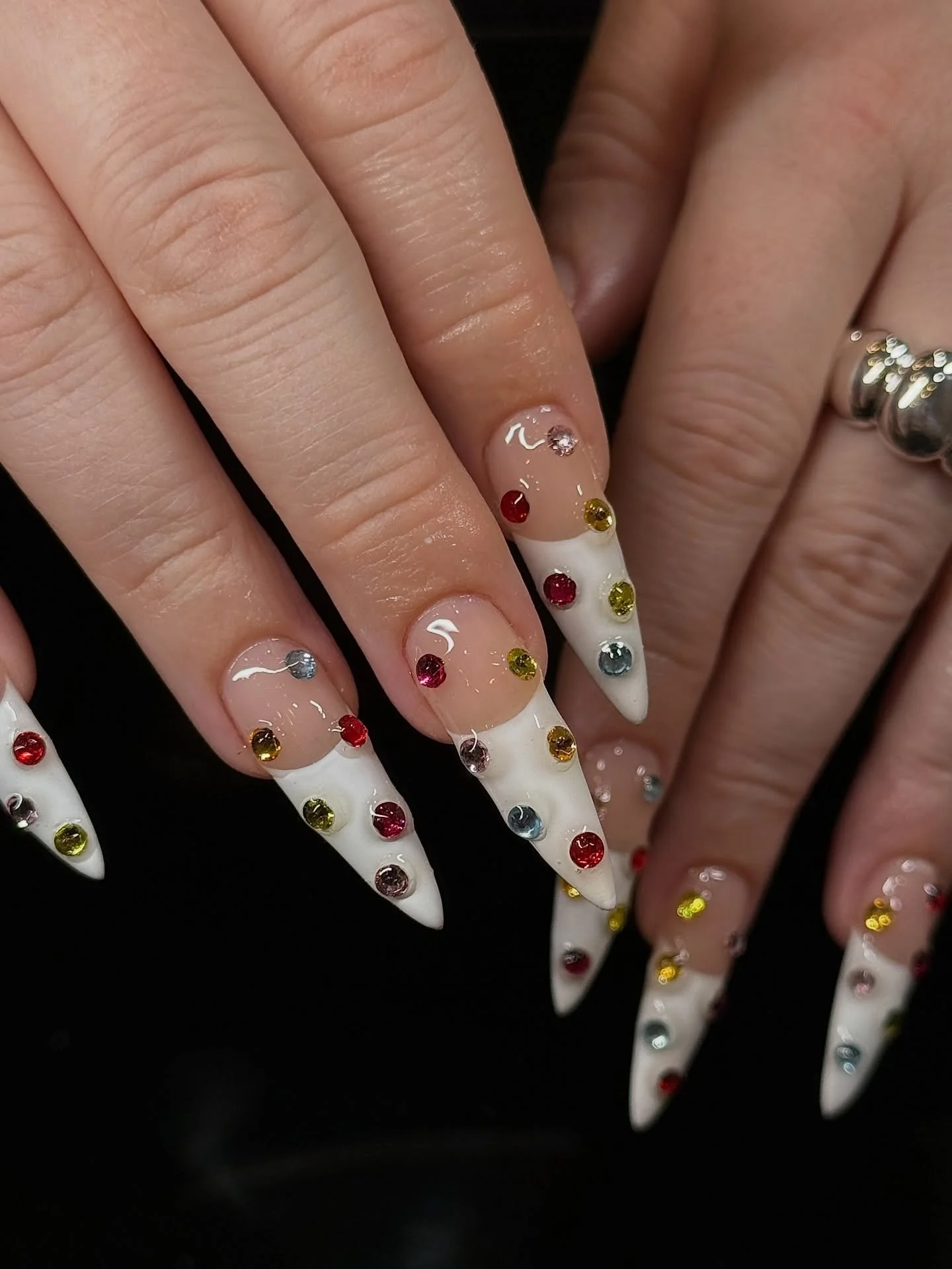 Something about a French stiletto is so 🥰 What&rsquo;s your go-to French shape- square, almond, round, or stiletto?⁠
.⁠
Gel-X &bull; Level 3 ⁠
📍Lower East Side, NYC ⁠
⁠
#nycnailtech #nailart #frenchtips