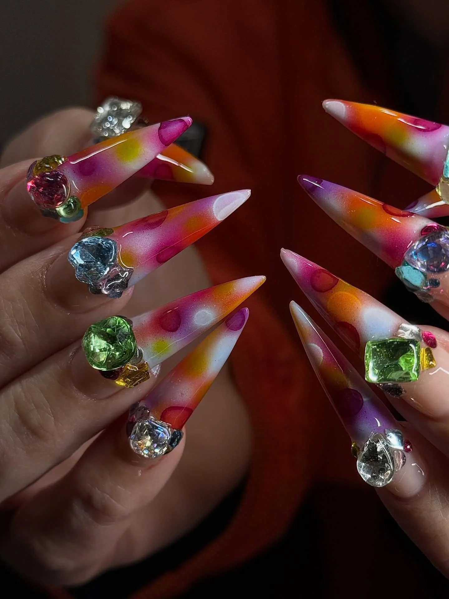 So groovy 🕺🏼🪩 Lava lamp French, iced out by Simon @nails.by.simon⁠
.⁠
Gel-X &bull; Level 4⁠
📍179 Orchard Street, Lower East Side NYC ⁠ ⁠