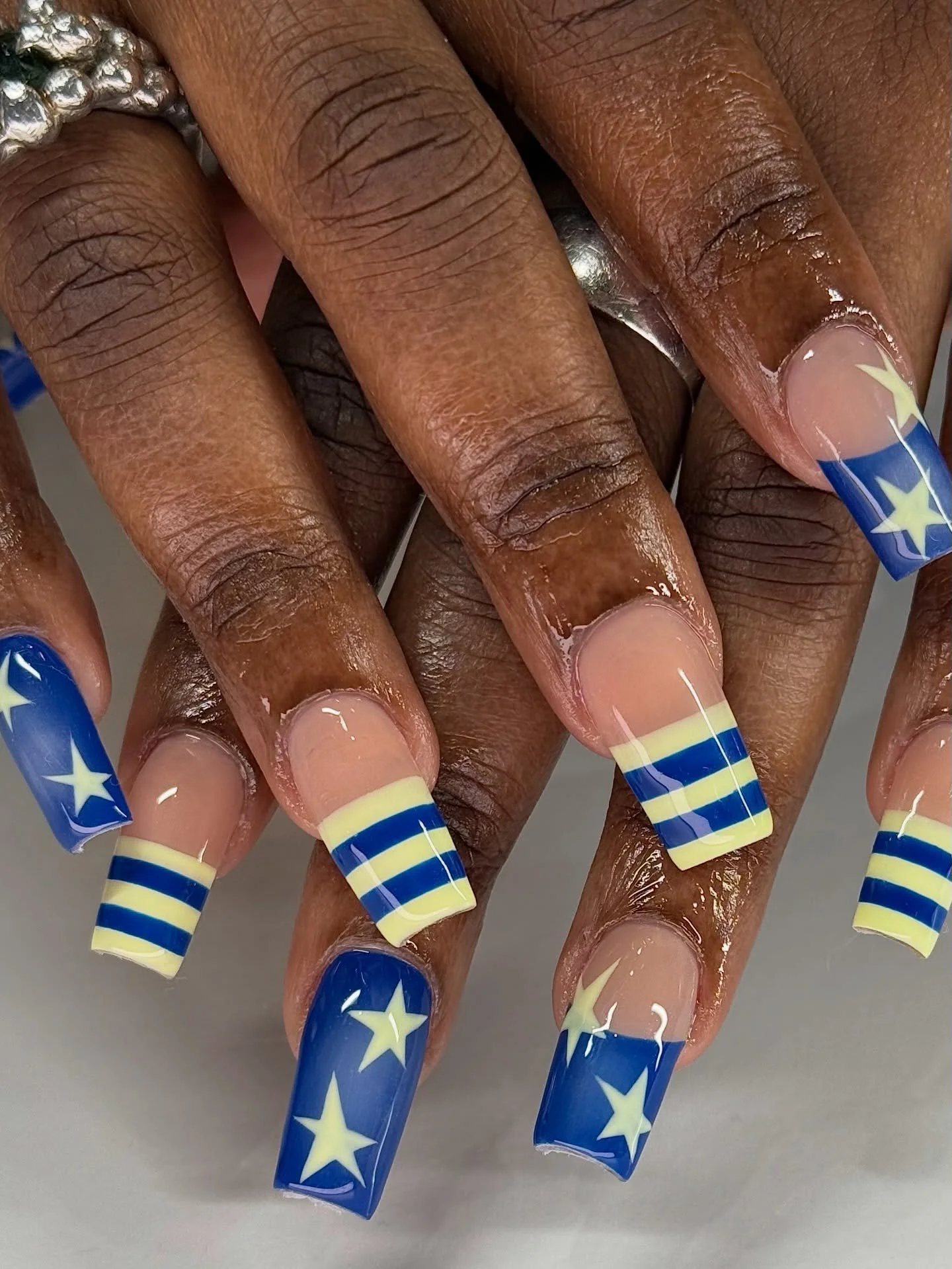 Some color combos just hit every time 💙💛 by Ruby @nailzonmarz 
.⁠
Gel-X &bull; Level 3 Extension ⁠
📍Lower East Side, NYC
