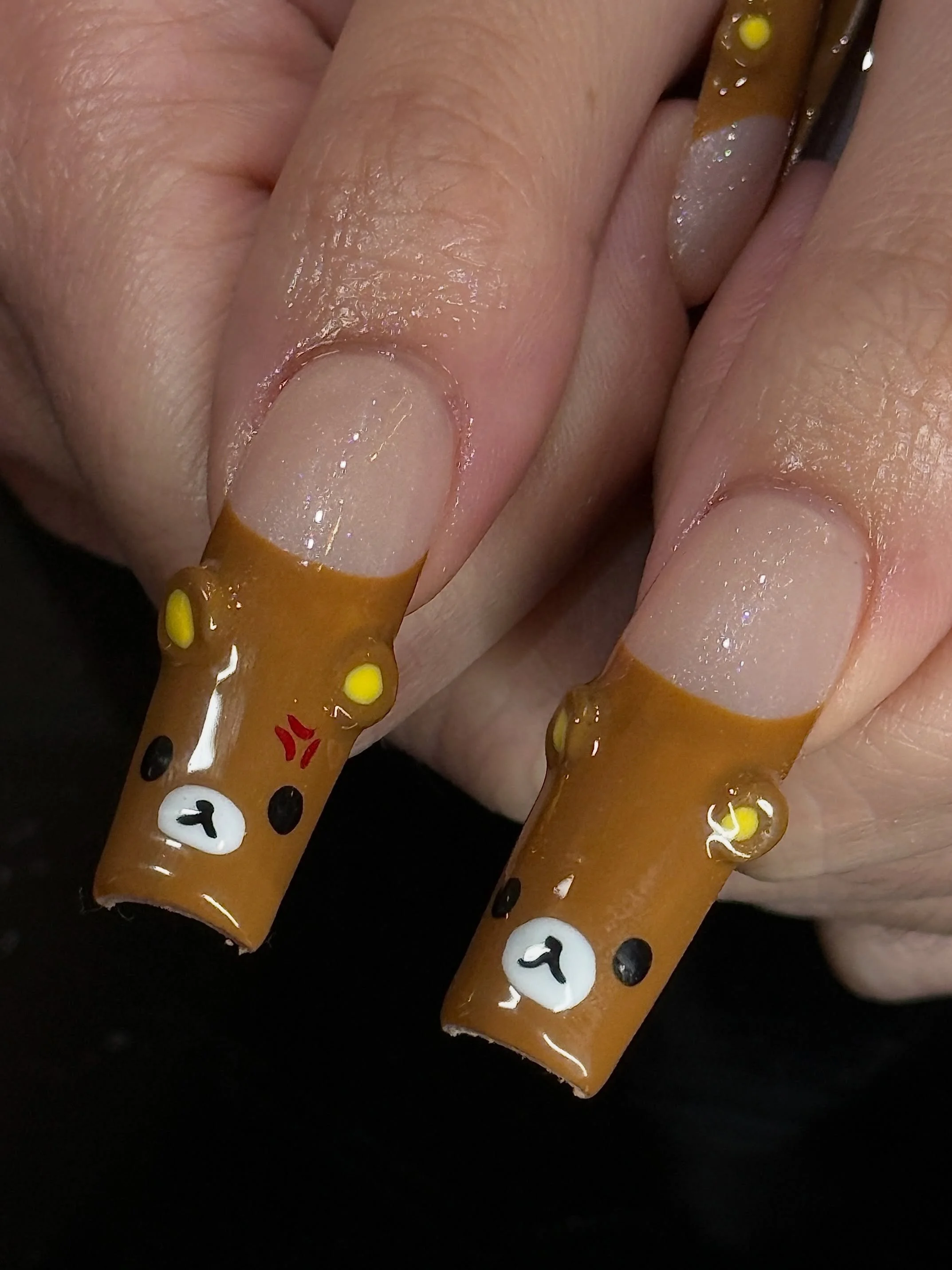 RILAKKUMA REALNESS 🧸 Hand painted character art French by Simon @nails.by.simon⁠
.⁠
Gel-X &bull; Level 4⁠
📍Lower East Side New York City