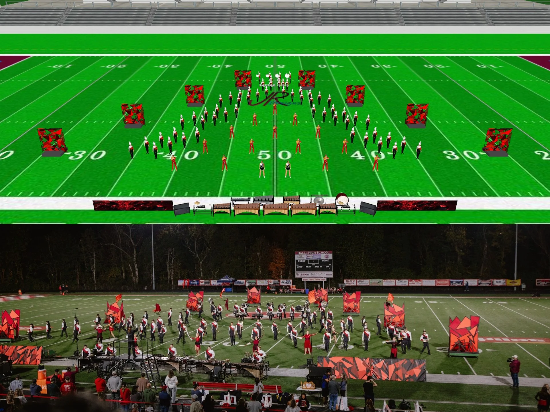 Halls HS 2024 Set Design - "Fragments of Red"