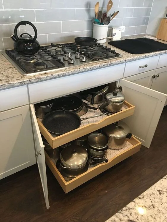 Image of pot and pan drawers. Pinterest 2021.