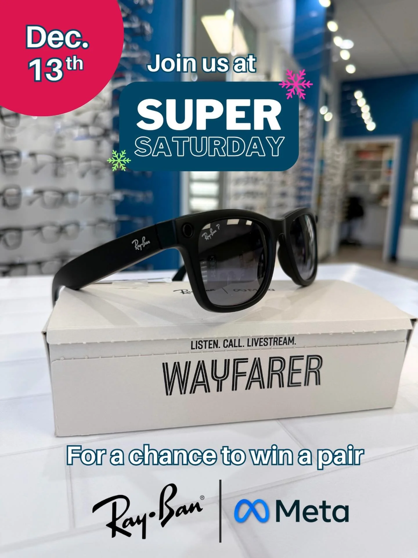 It&rsquo;s not too late to make an appointment THIS Saturday for a chance to win a pair of Ray-Ban Metas from DePoe! See our promotions page for more info!