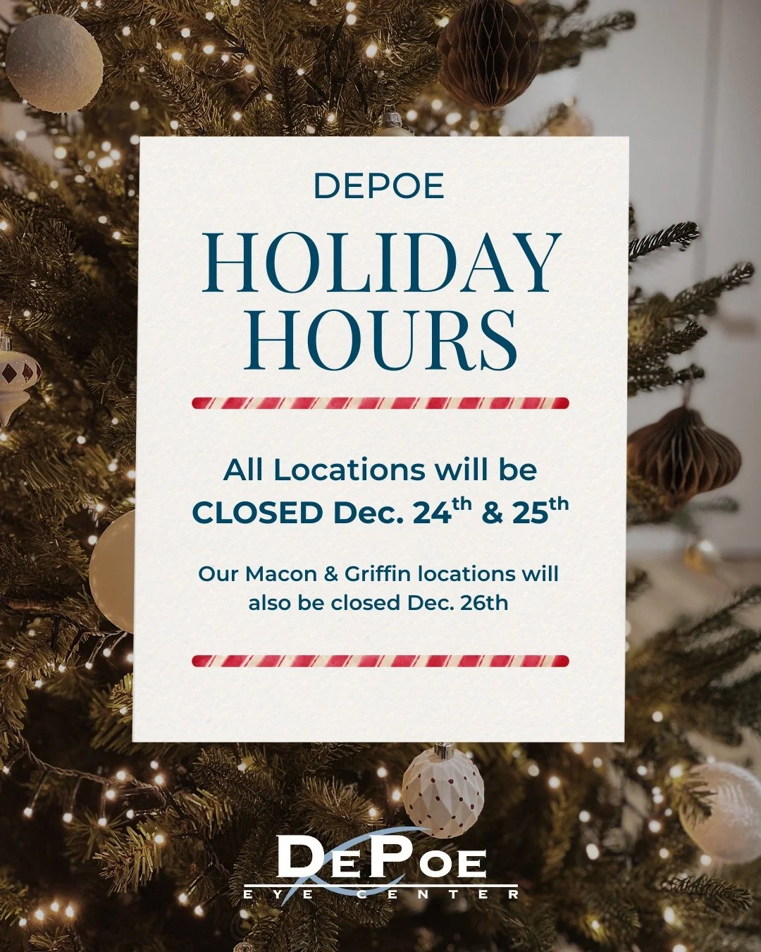 DePoe will be closed for Christmas this Wednesday &amp; Thursday. We wish you and your loved ones a Merry Christmas &amp; Happy Holidays!