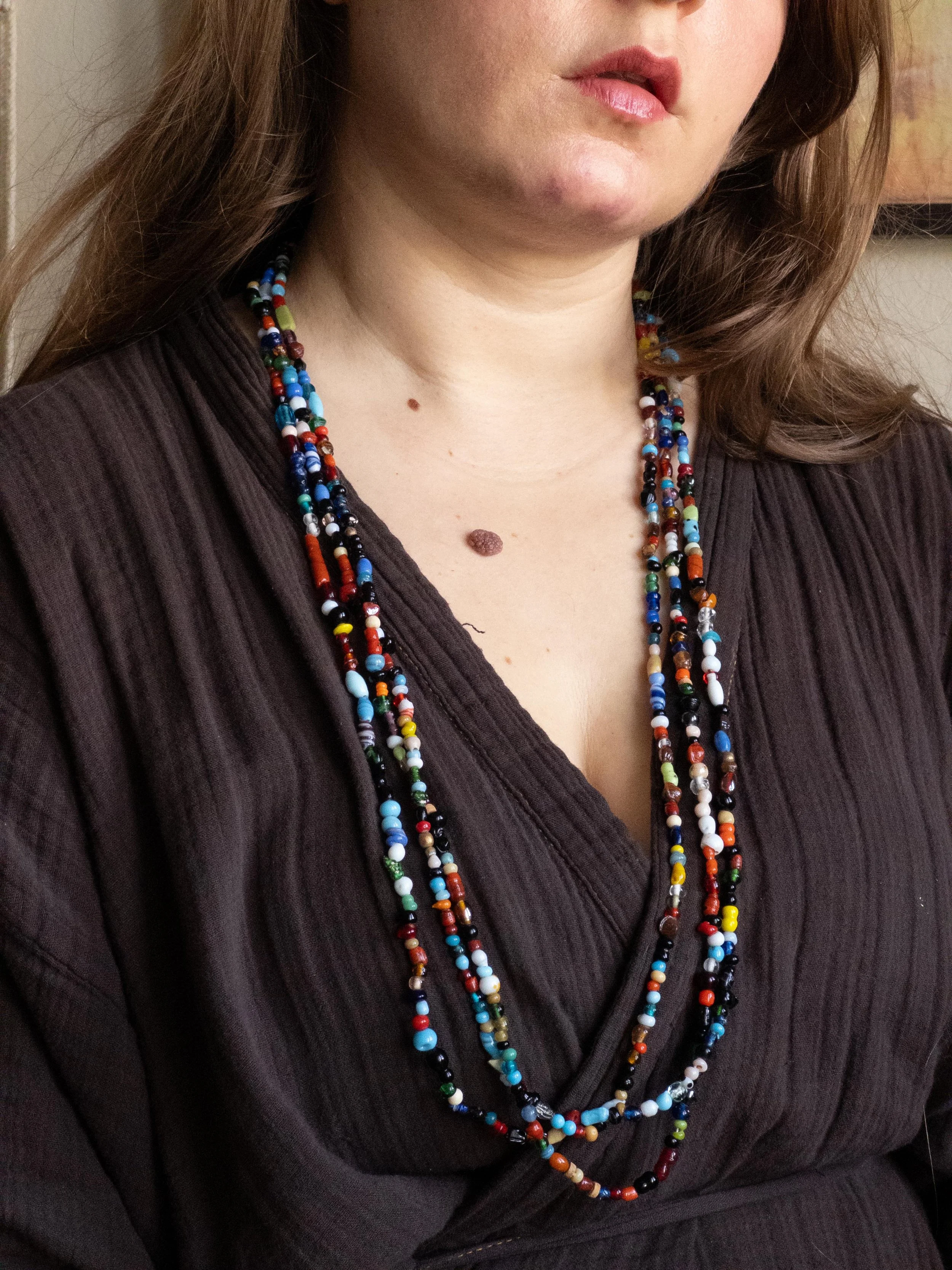 Vintage Multi-Strand Glass Bead Necklace on Cord