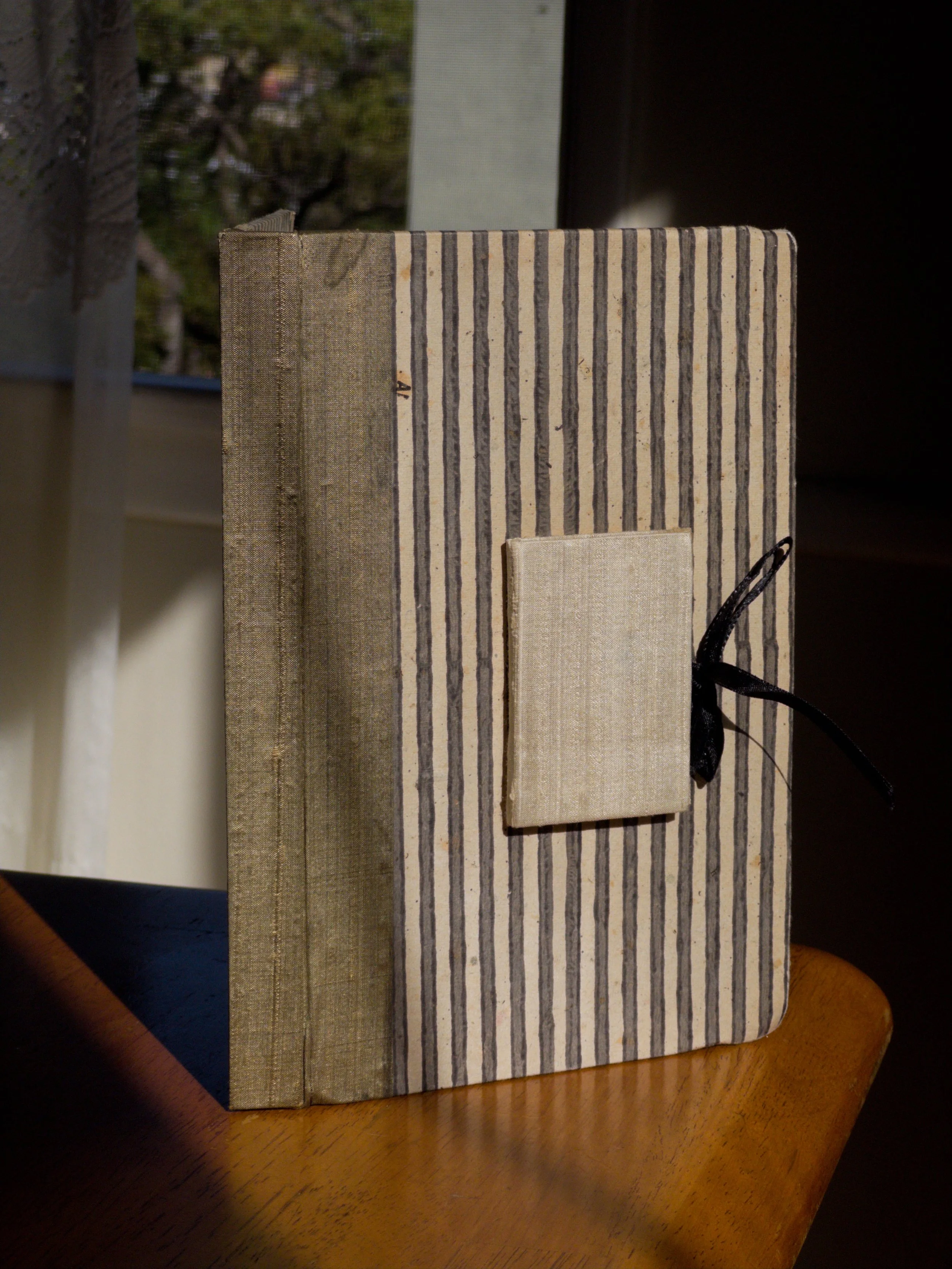 Handmade Striped Journal with Miniature Booklet & Ribbon Closure