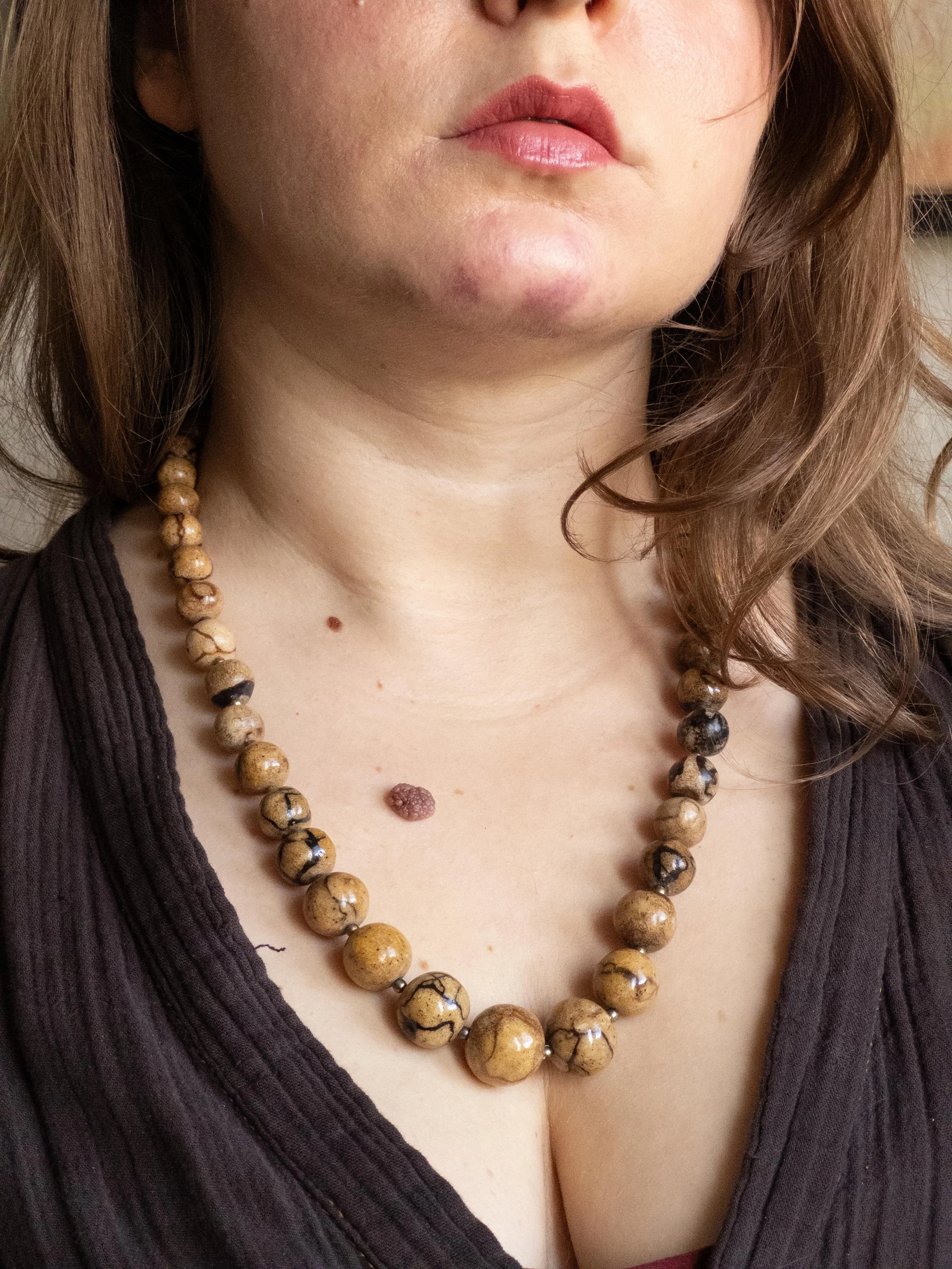 Vintage Earth-Tone Jasper Bead Necklace