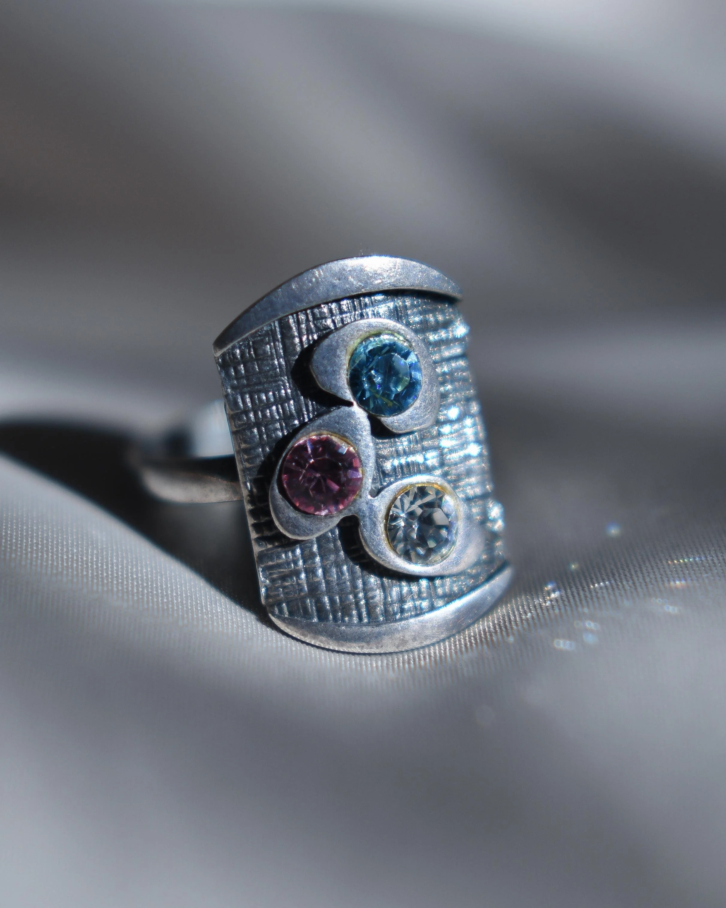 Vintage Sterling Silver Multi-Stone Panel Ring