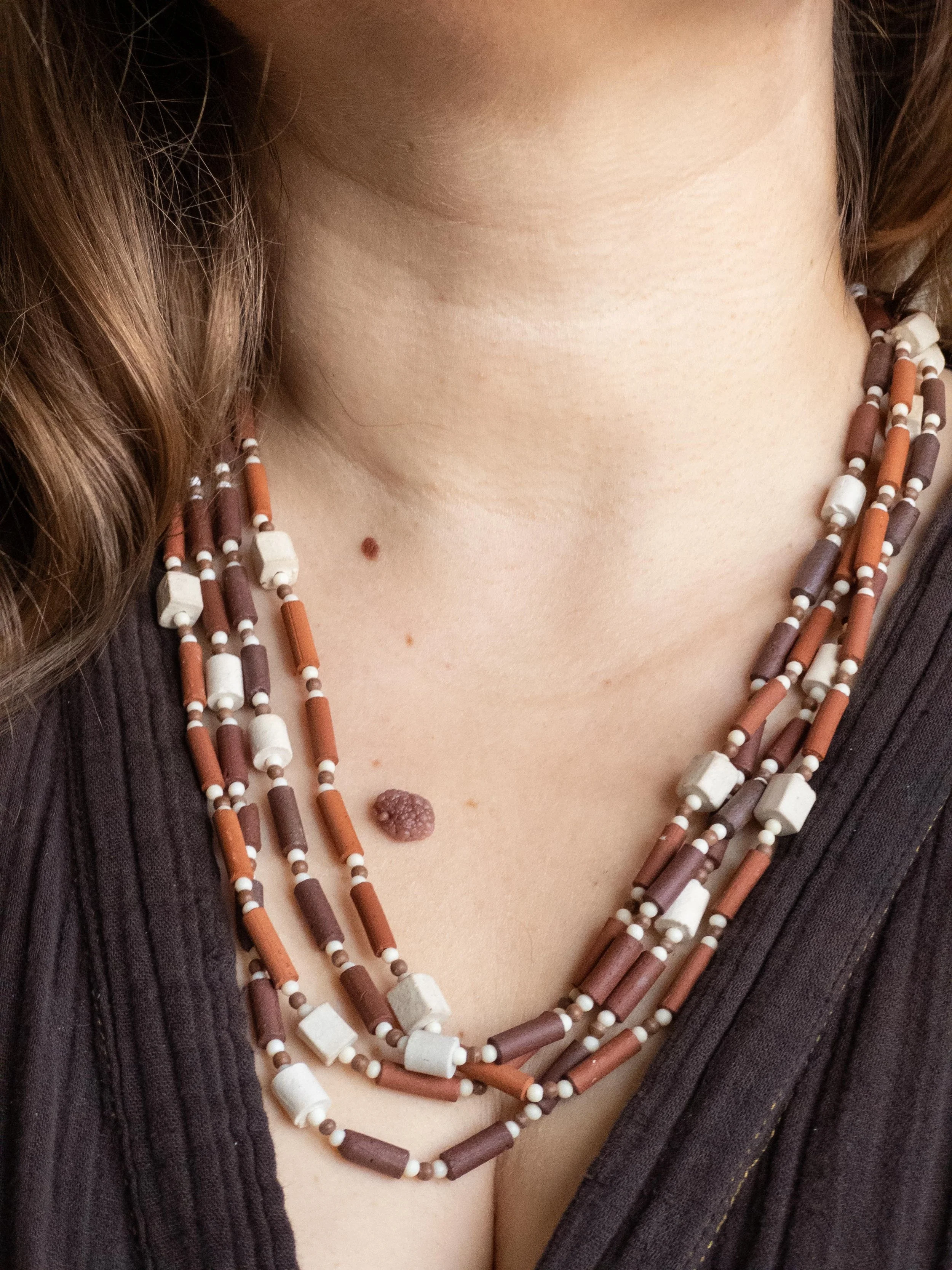 Two of Vintage Multi-Strand Earth-Tone Bead Necklaces