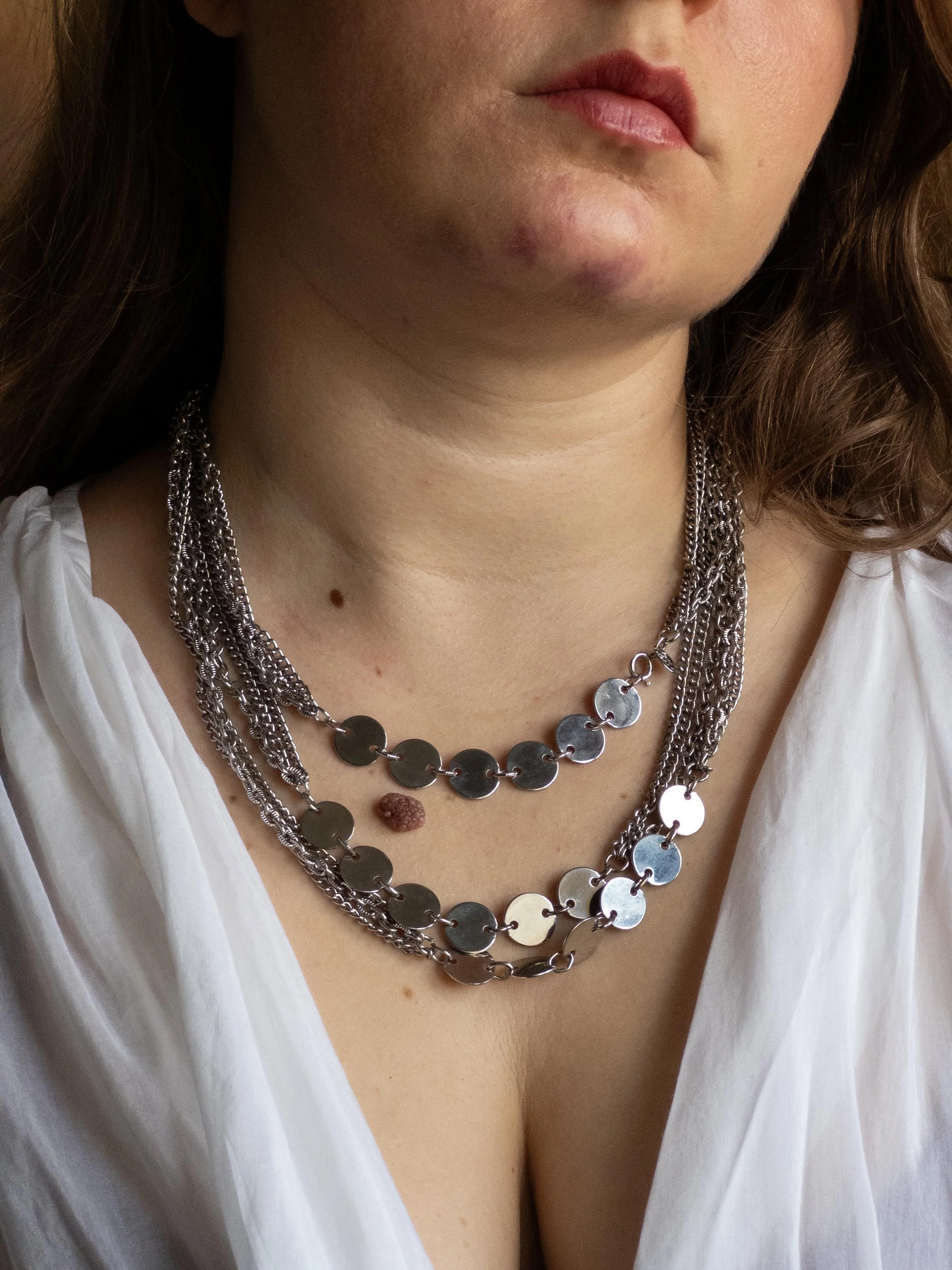 Vintage Silver-Tone Multi-Chain Necklace with Disc Links