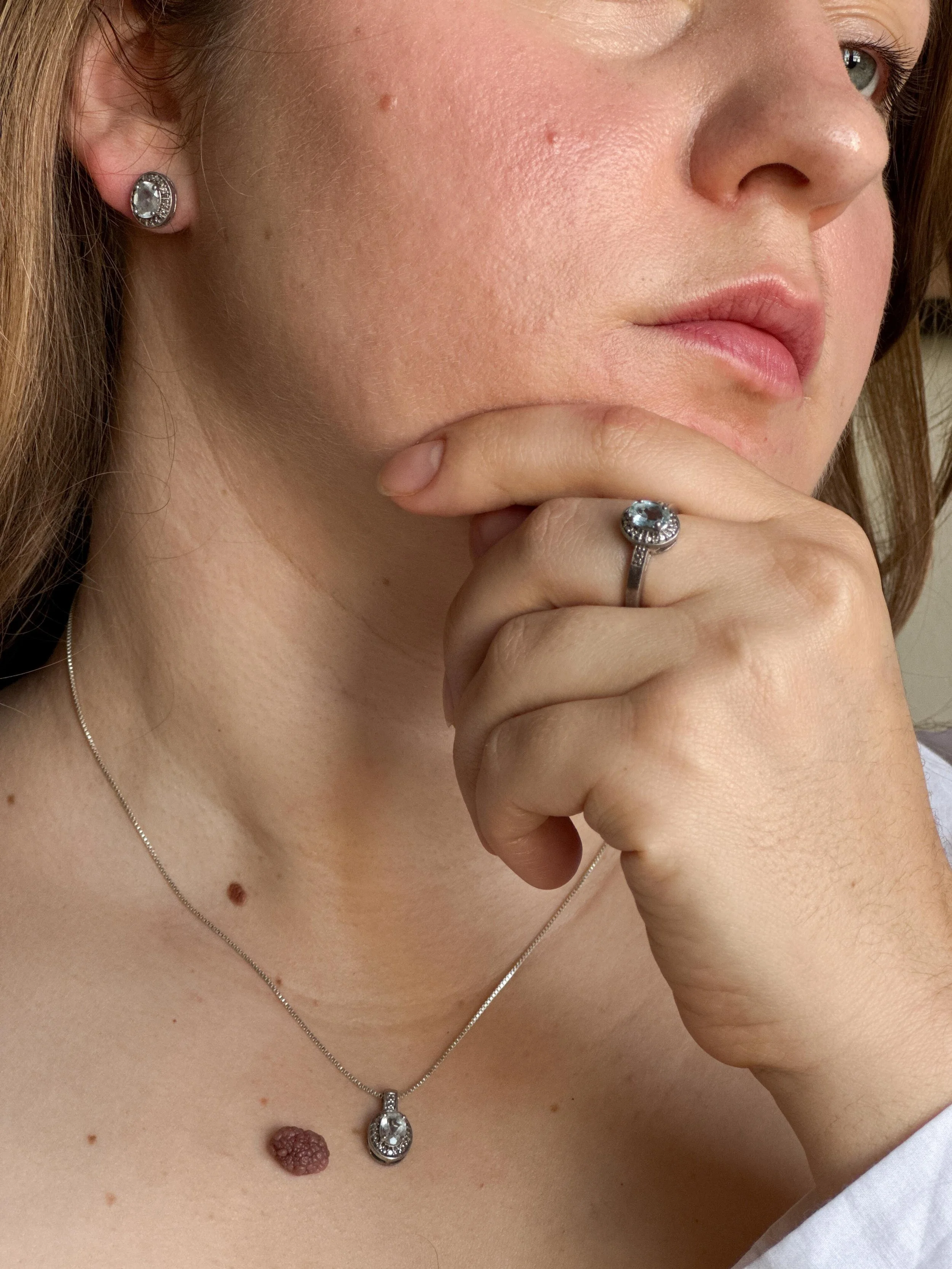 Vintage Sterling Silver Blue Stone Jewelry Set — Ring, Earrings & Pendant