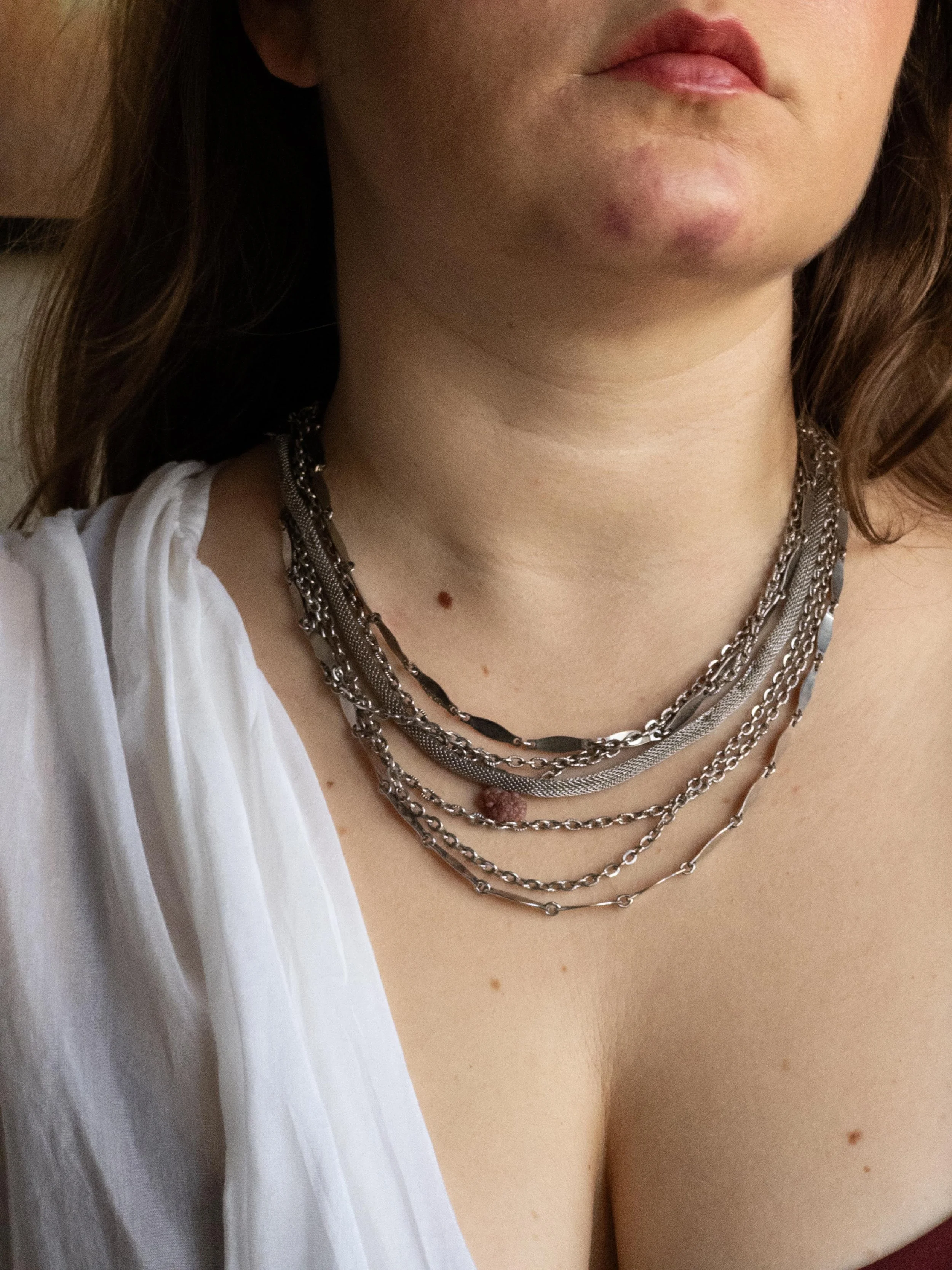 Vintage Multi-Chain Silver-Tone Statement Necklace with Tassel Accent