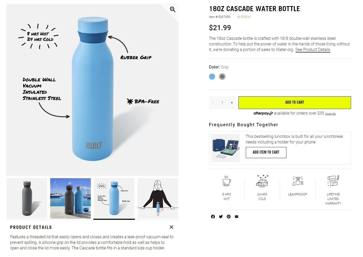 Cascade Standard Mouth Water Bottle (BuiltNY.com)