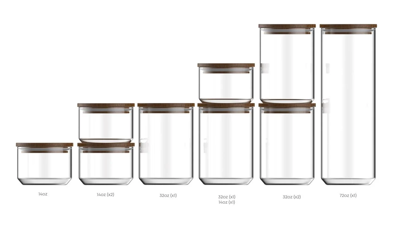 Exploration on stacking and modularity based on commonly used canister capacities. 