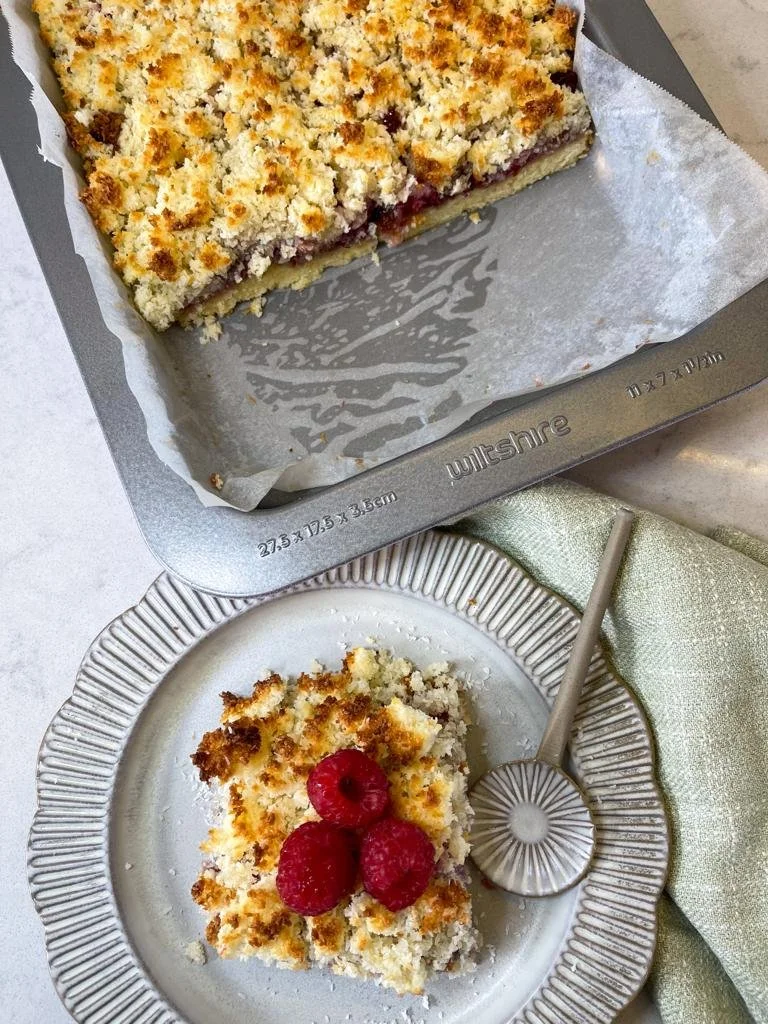 Raspberry & Coconut Slice — Cooking With Danie