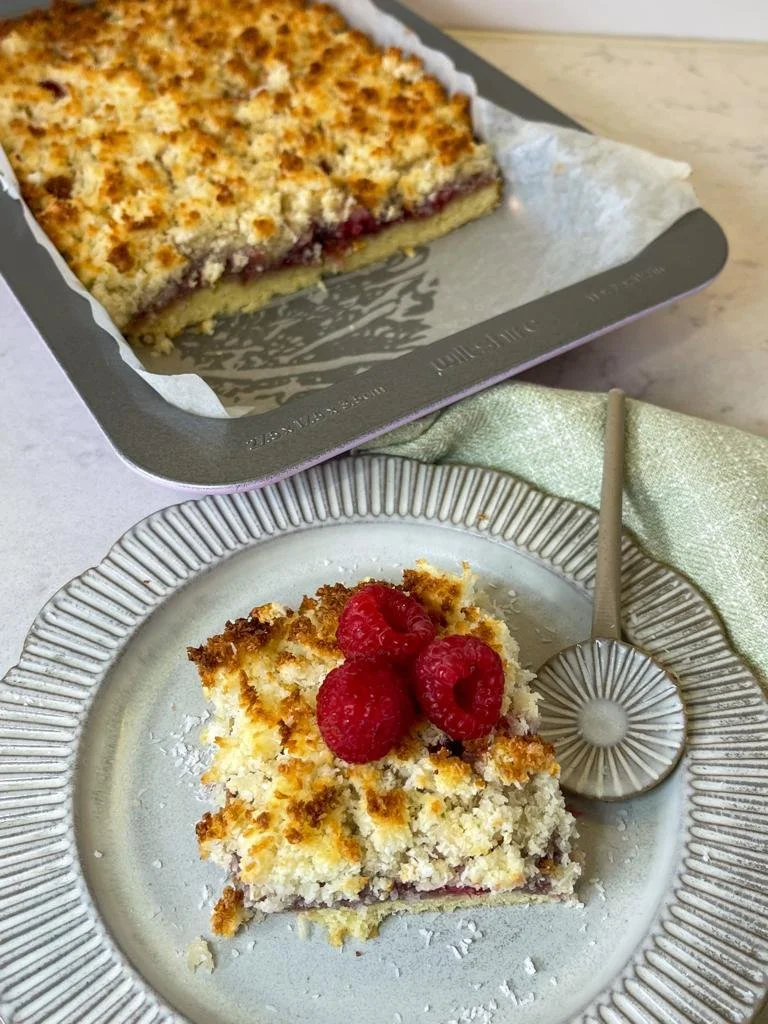 Raspberry & Coconut Slice — Cooking With Danie