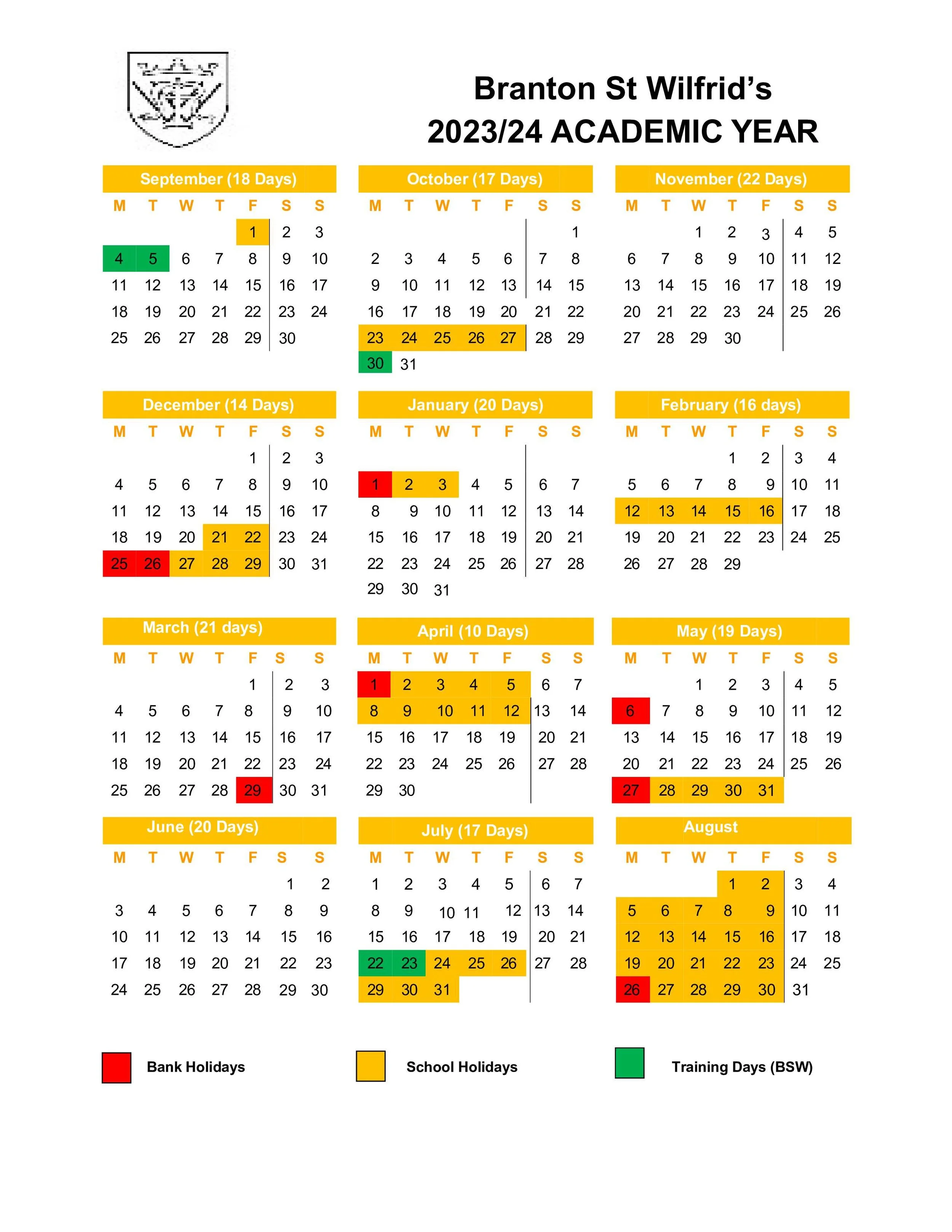 School Holiday and Term Dates — to Branton St Wilfrid's